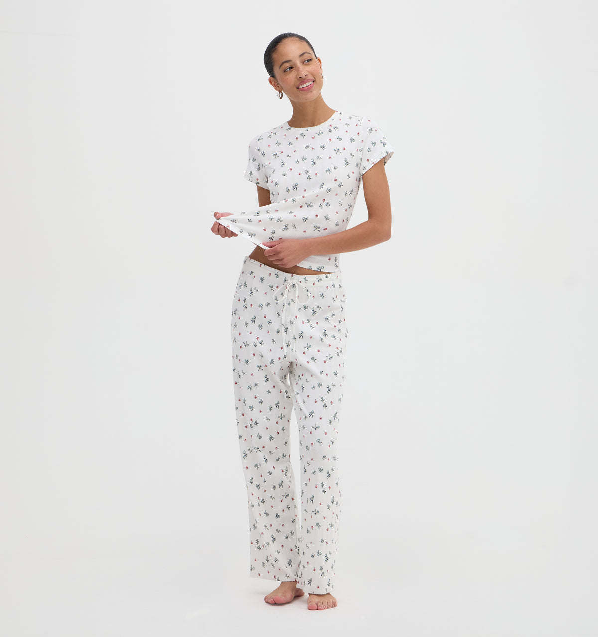 The Cleo Pointelle PJ Set - Rosie Bow Toss, Ivory