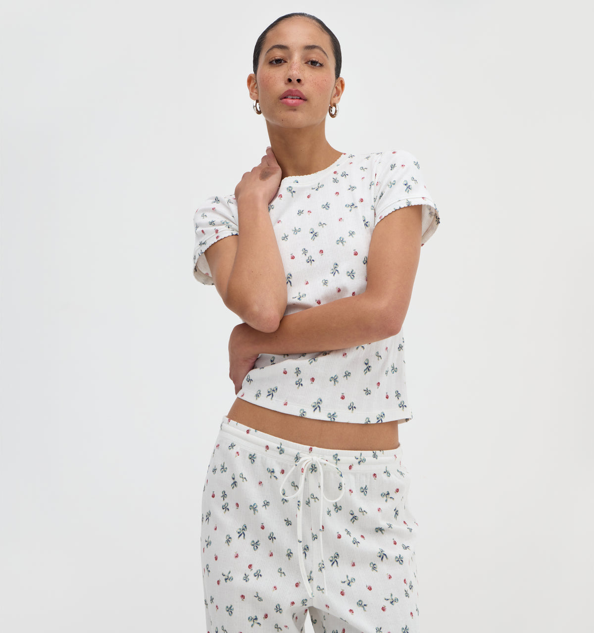 The Cleo Pointelle PJ Set - Rosie Bow Toss, Ivory
