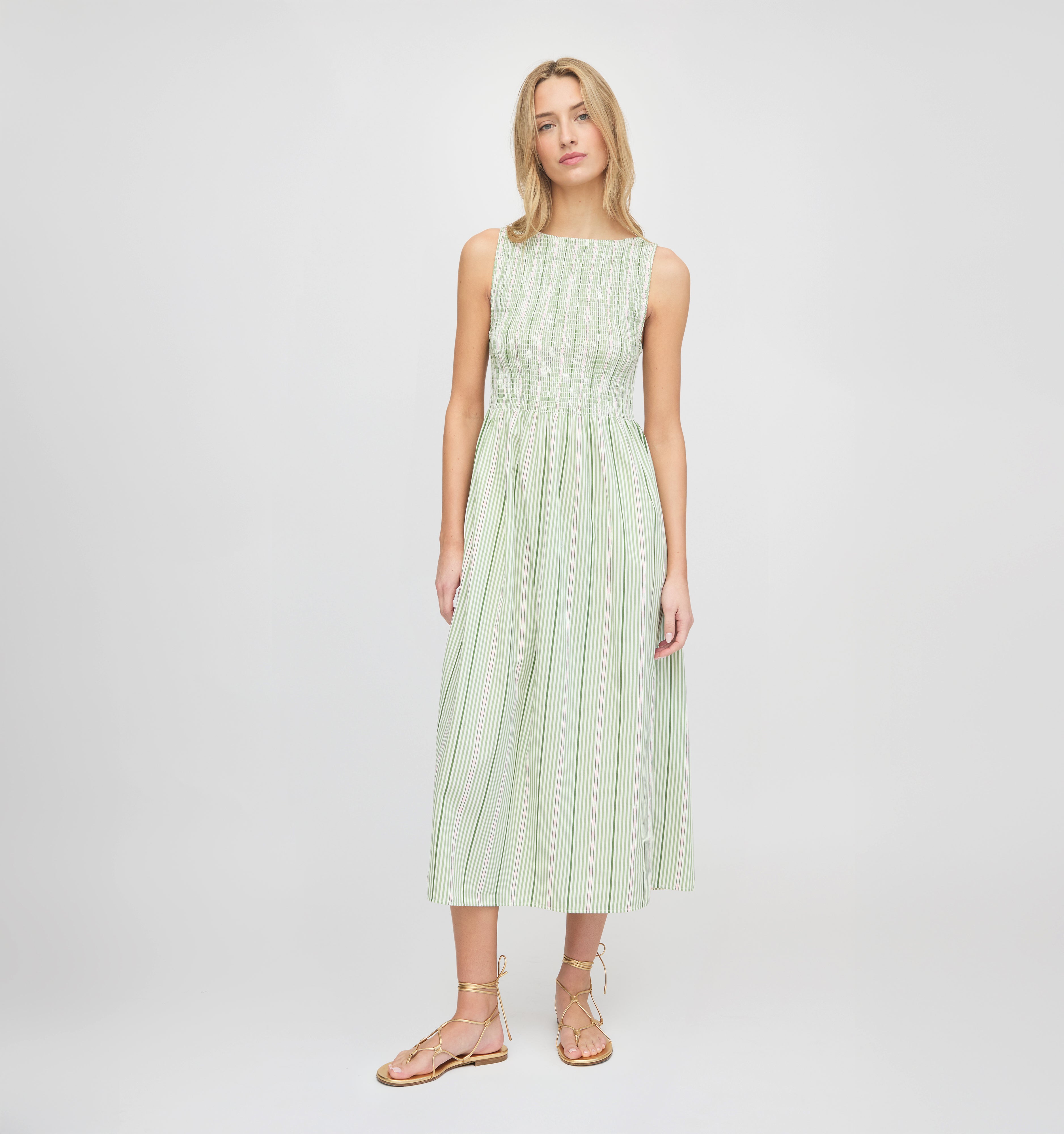 The Cosima Nap Dress - Green Jacquard Stripe