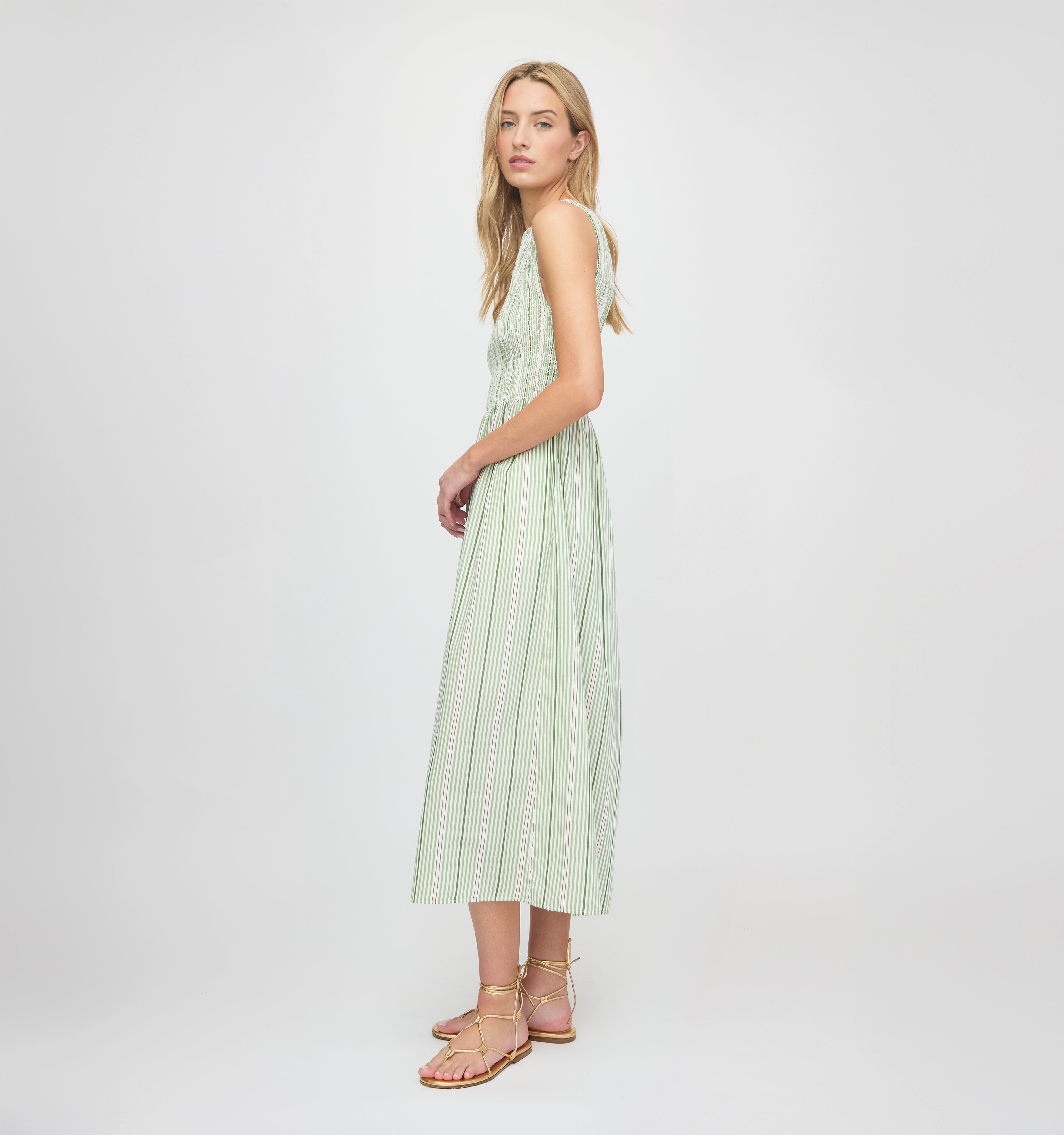 The Cosima Nap Dress - Green Jacquard Stripe