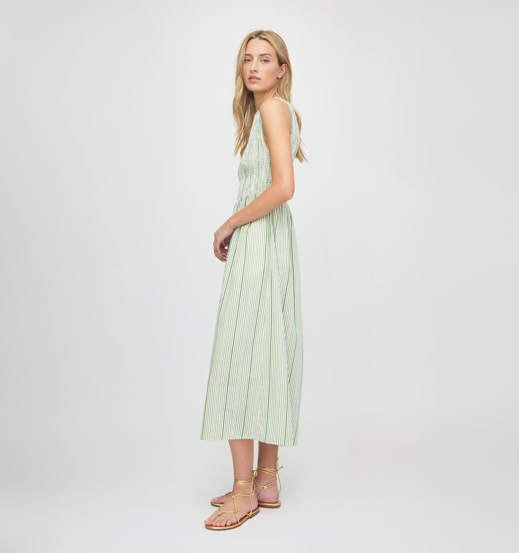 hill house nap dress green The Cosima Nap Dress in Green Jacquard Stripe XXXS
