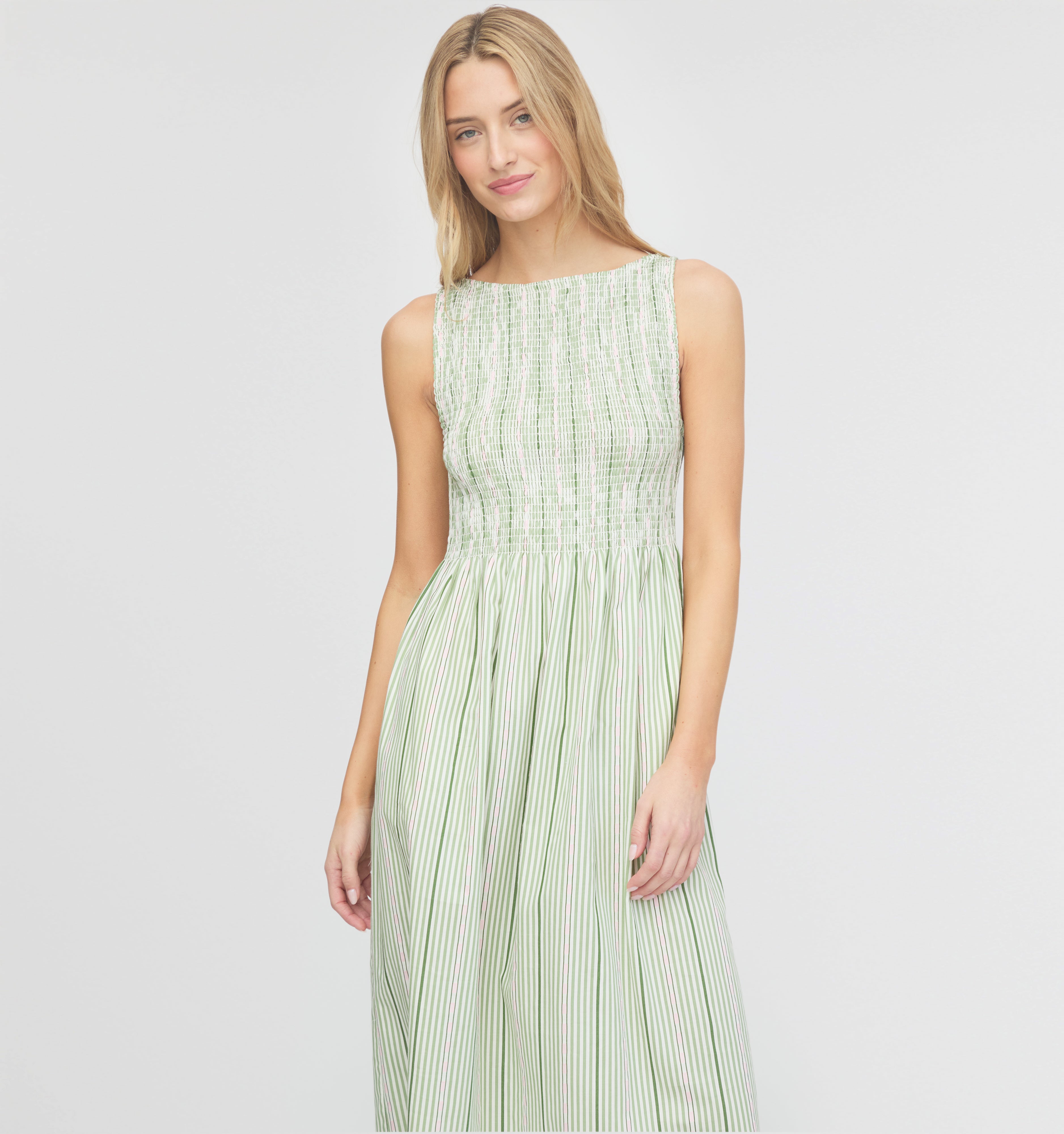 The Cosima Nap Dress - Green Jacquard Stripe – Hill House Home