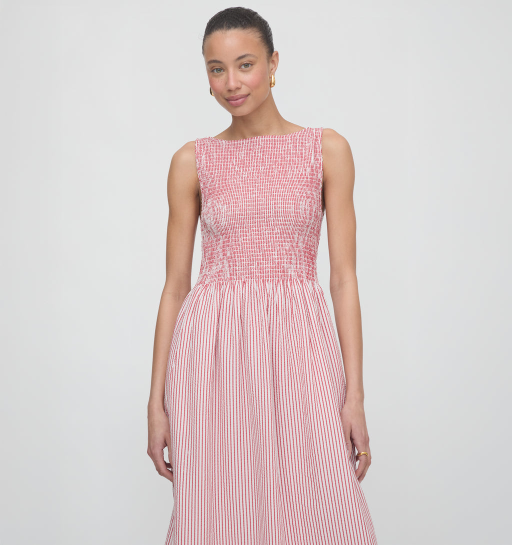 hill house red nap dress logantayleone wears the Scarlett Nap Dress in Red Daisy Eyelet 