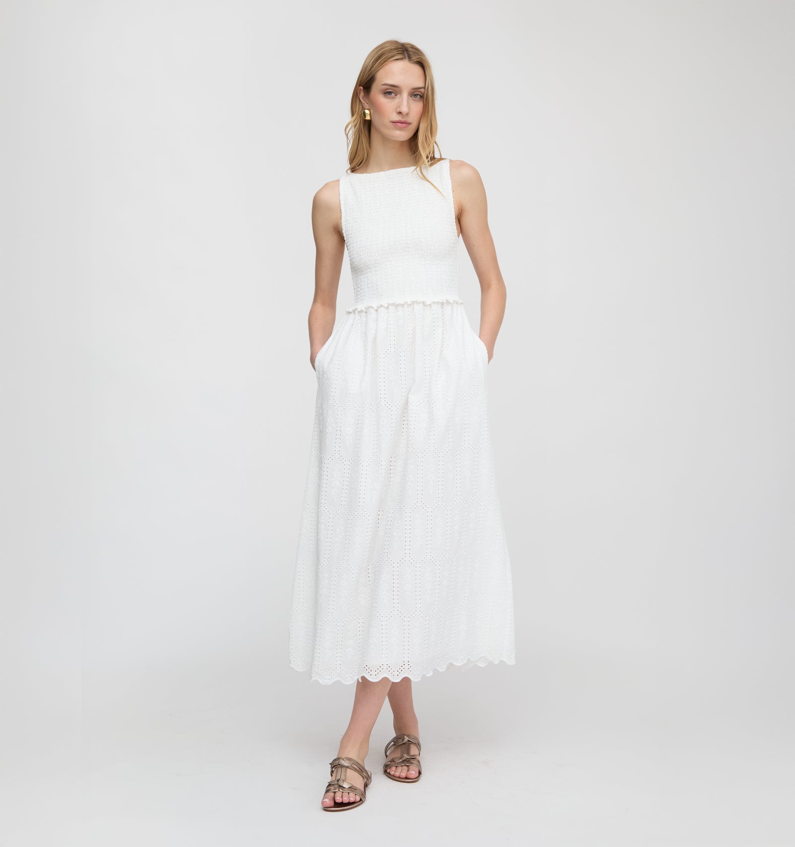 lined white dress Hill House Home Women's The Christina Nap Dress - White Trellis Broderie