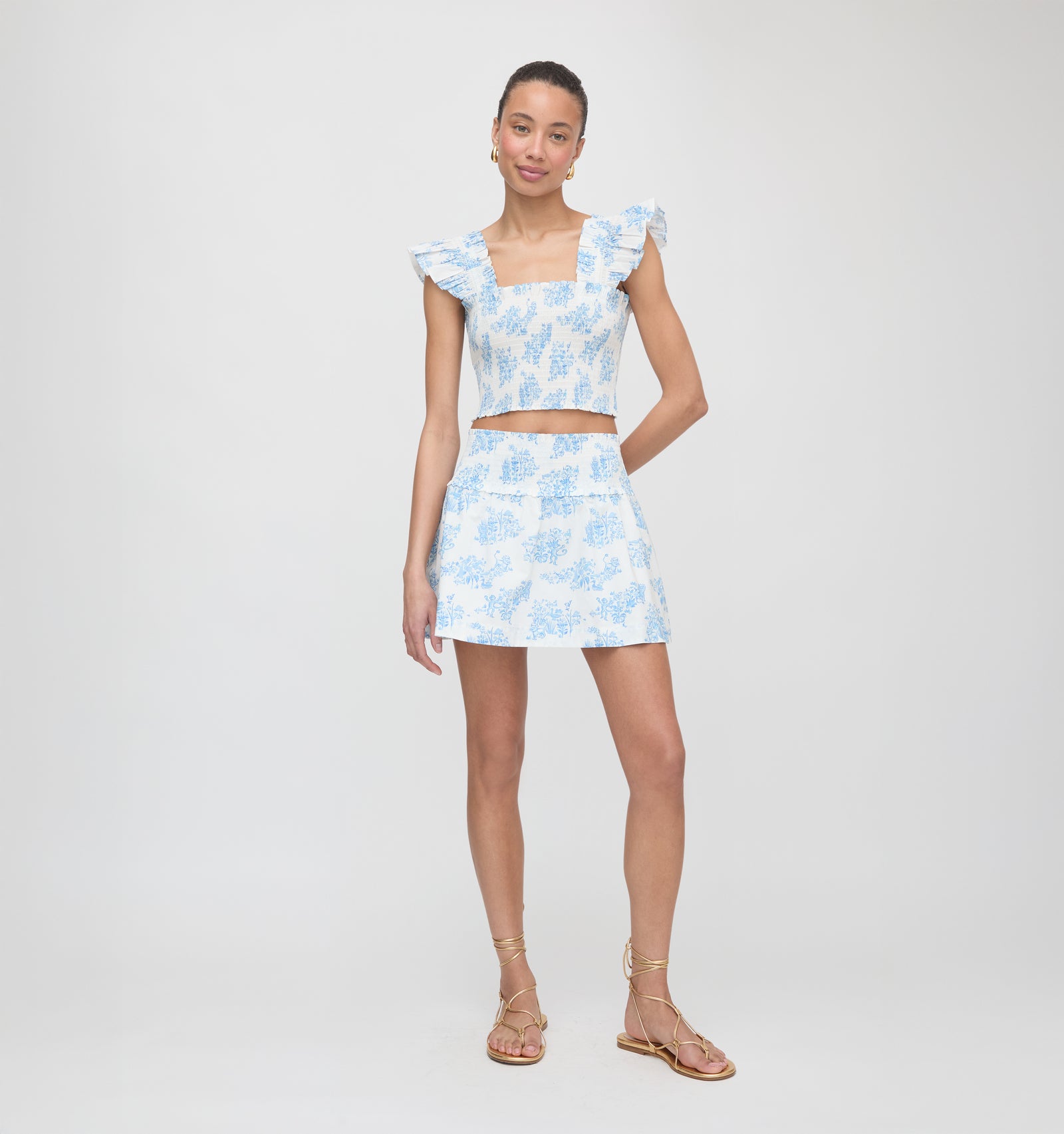 Roller Rabbit x Hill House Cropped Paz Top - Blue Sherwood Forest Monkey