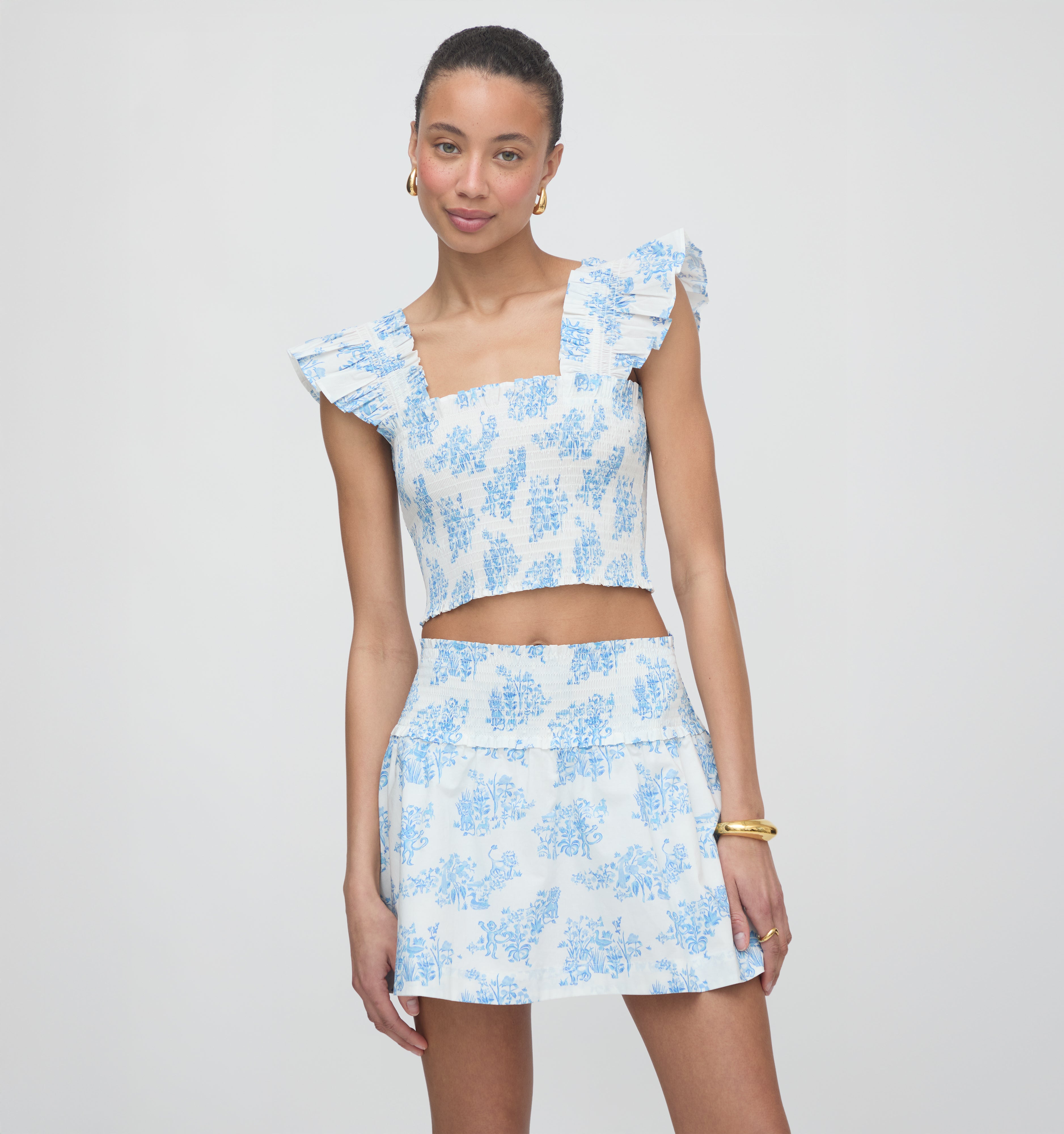 Roller Rabbit x Hill House Cropped Paz Top - Blue Sherwood Forest