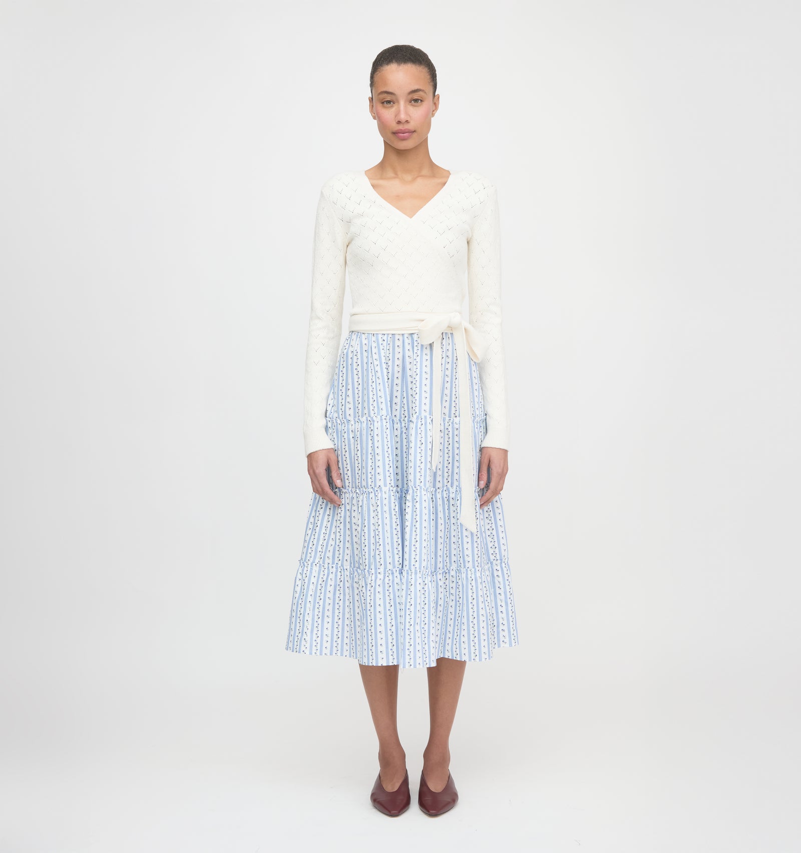 The Deirdre Wrap Sweater - Ivory Pointelle