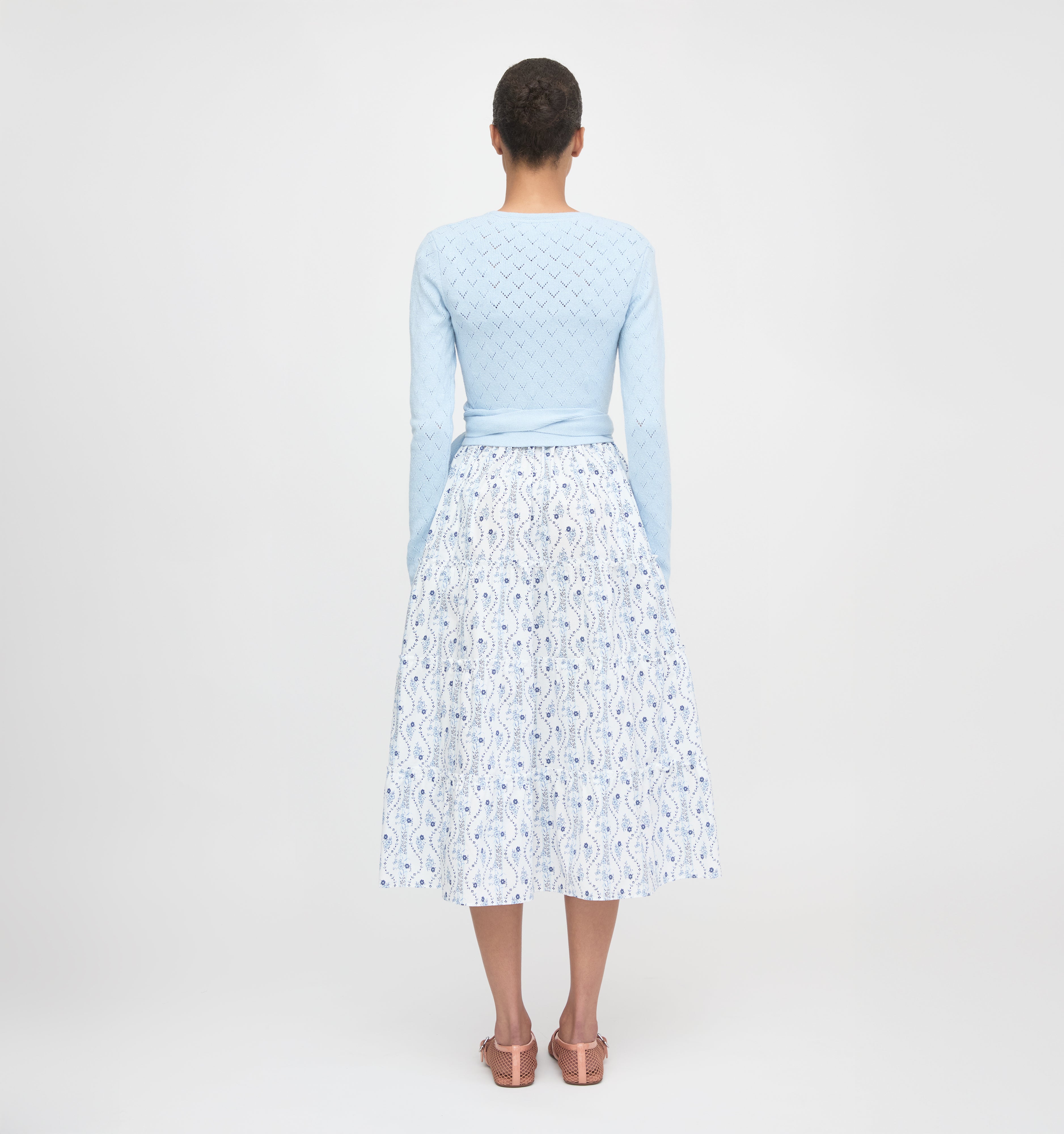 The Deirdre Wrap Sweater - Light Blue Pointelle
