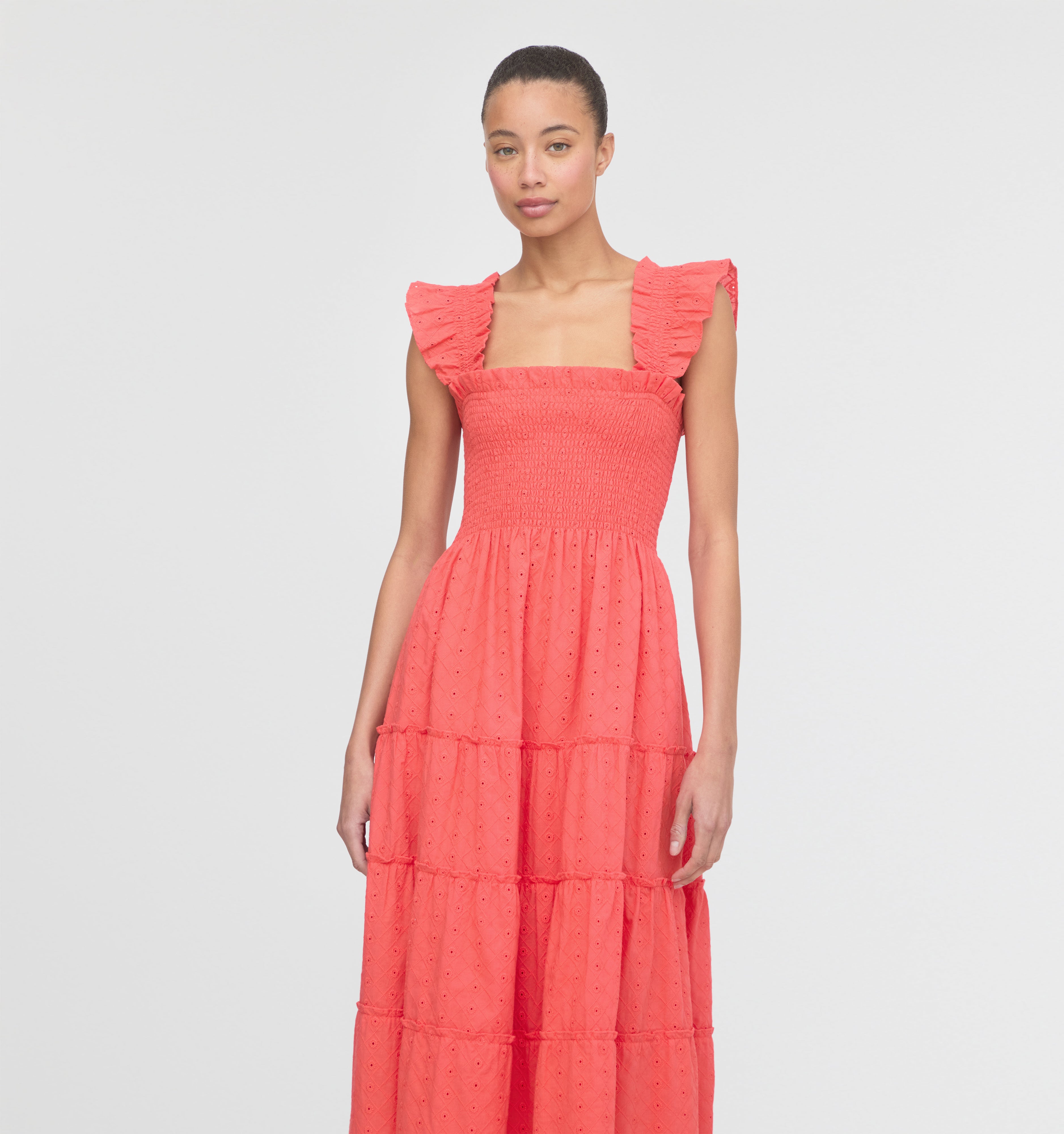 The Ellie Nap Dress - Coral Daisy Broderie