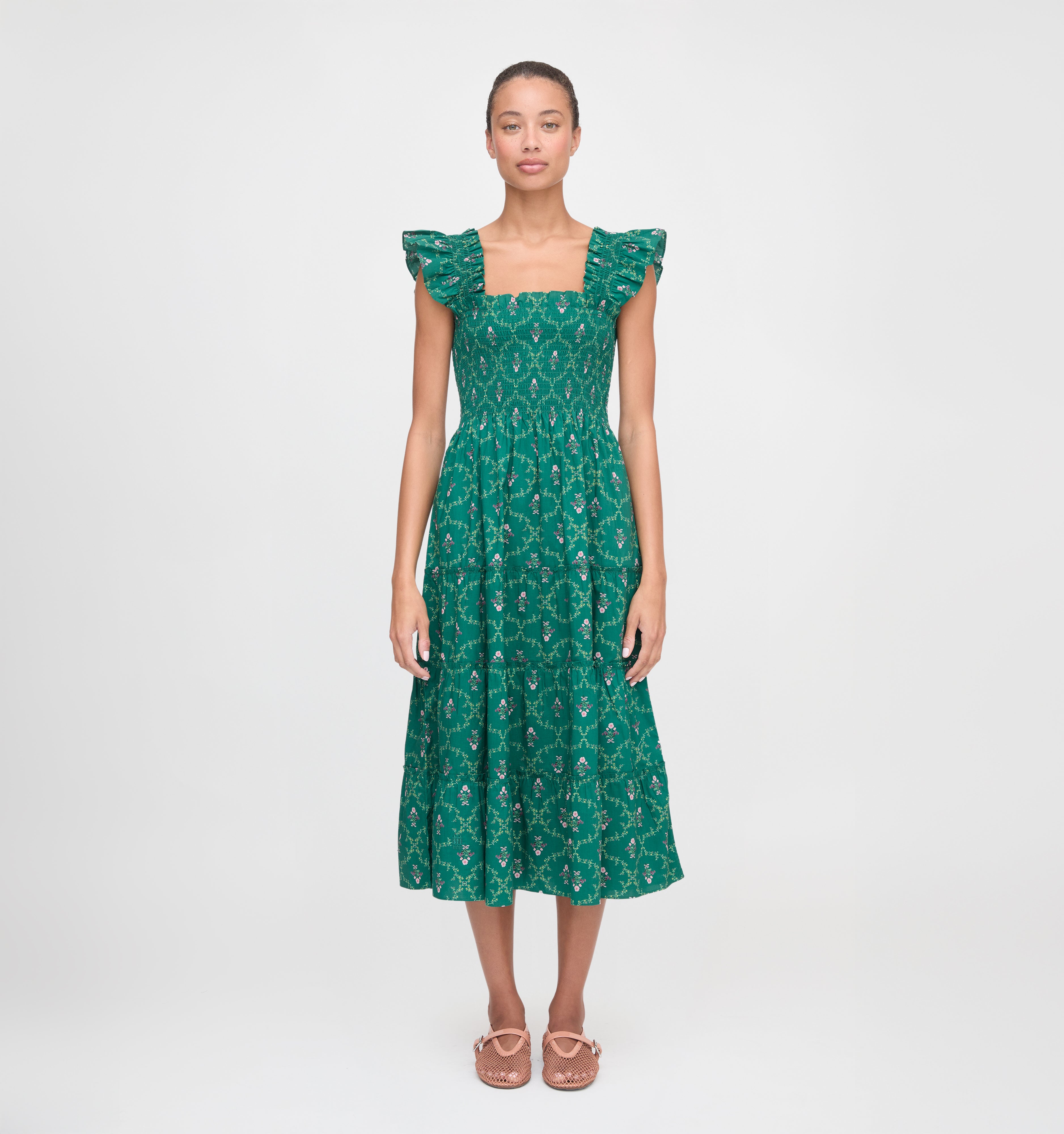 The Ellie Nap Dress - Emerald Trellis