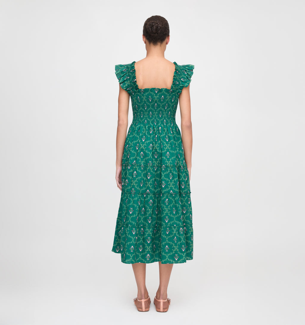 The Ellie Nap Dress | Emerald Trellis / S | | 100% Cotton