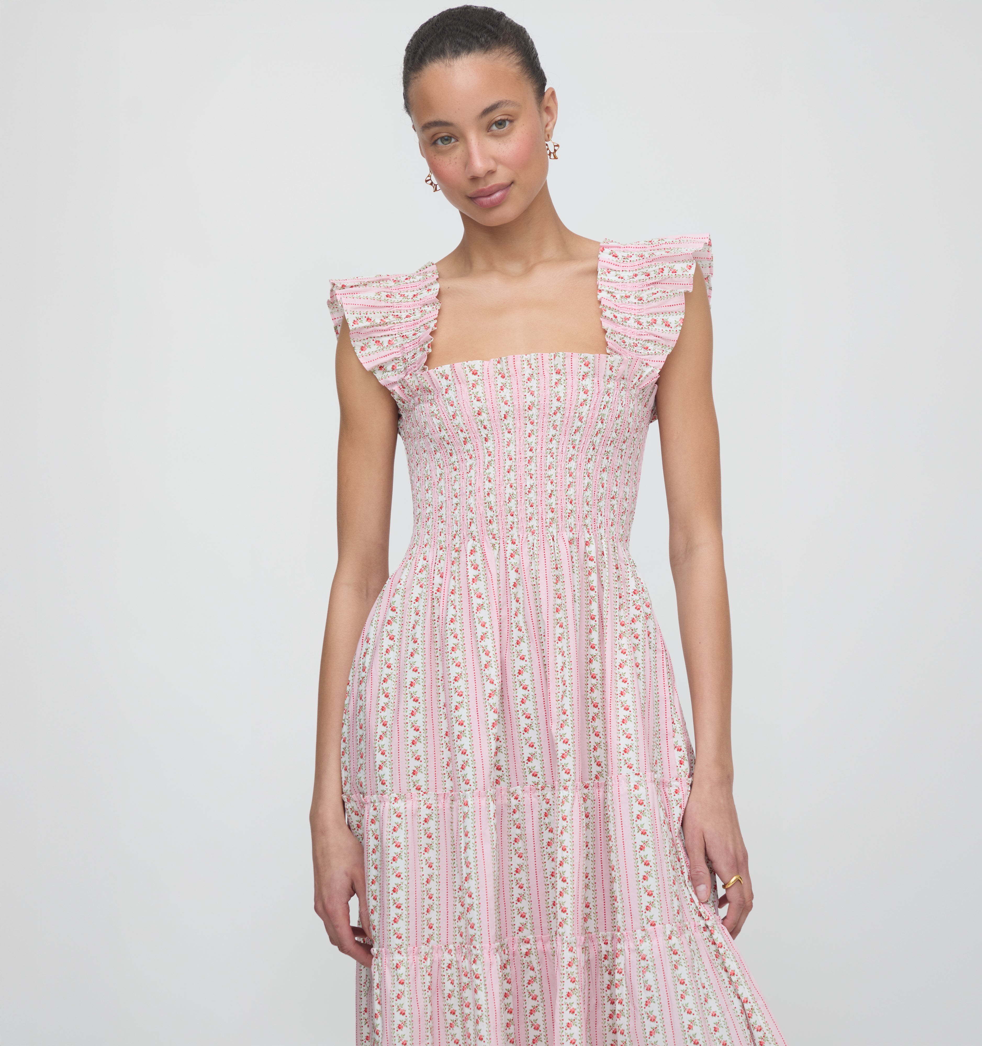 The Ellie Nap Dress - Pink Floral Dot Stripe