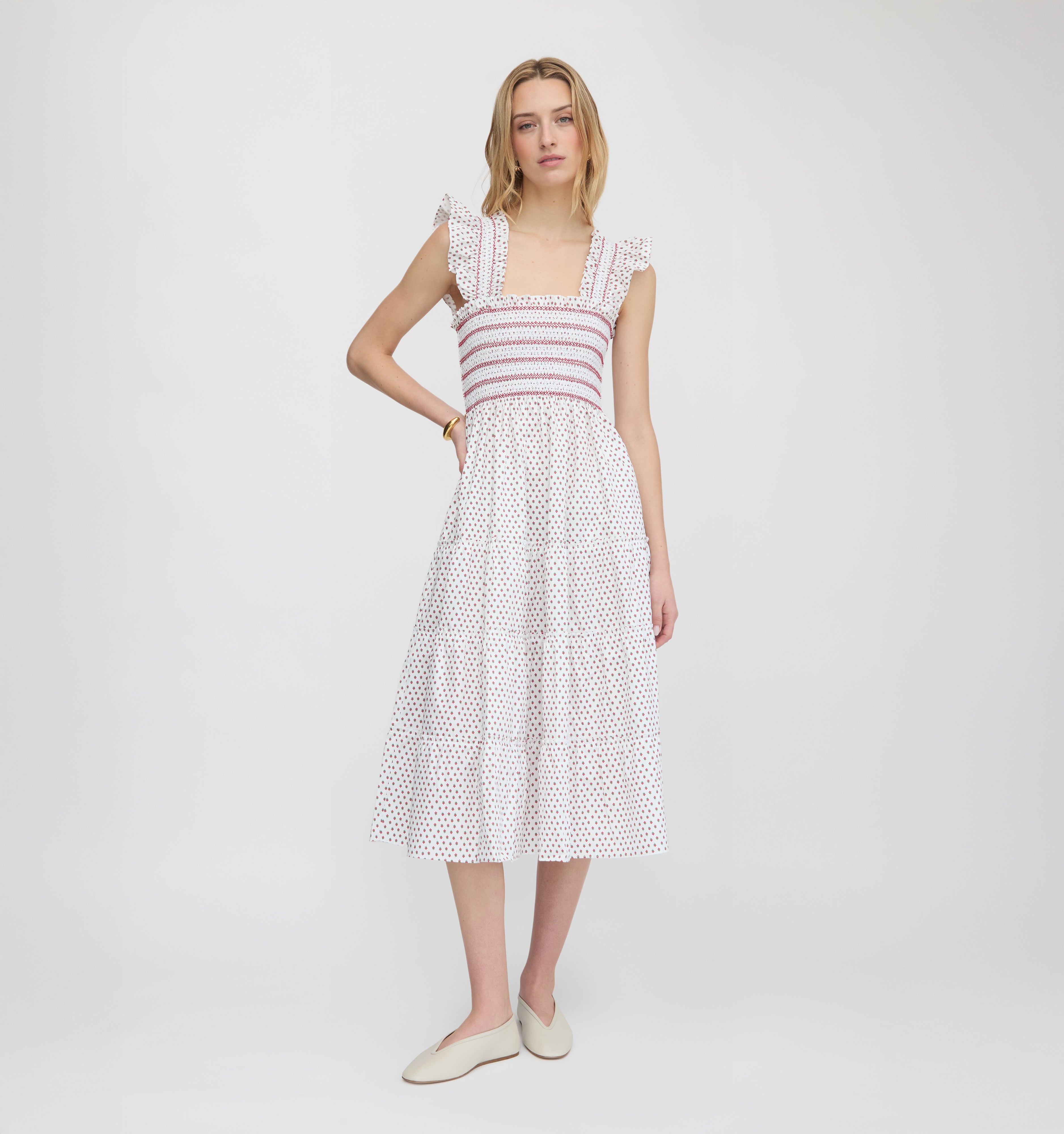 The Ellie Nap Dress - White Poppy Half Drop