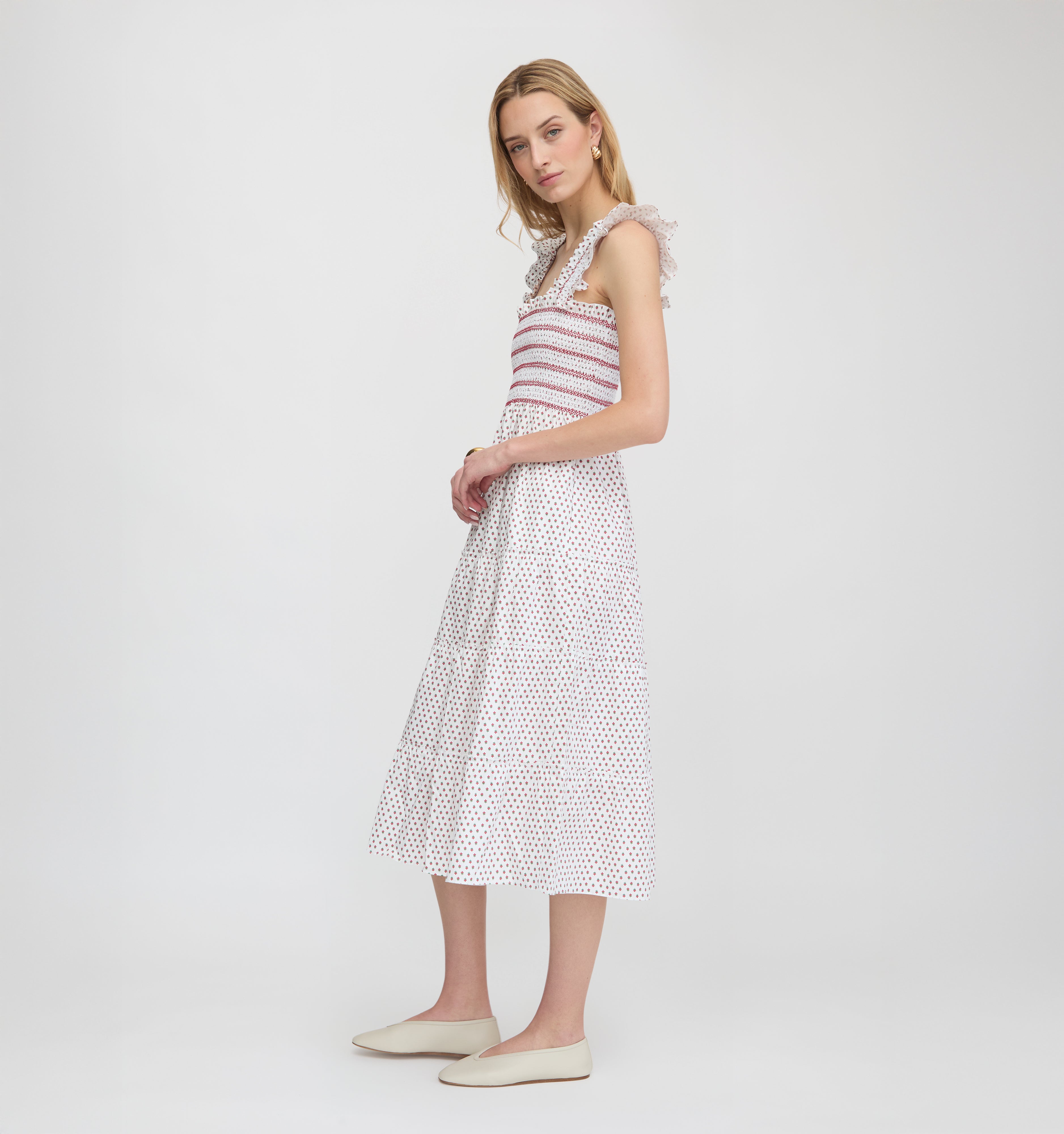 The Ellie Nap Dress - White Poppy Half Drop