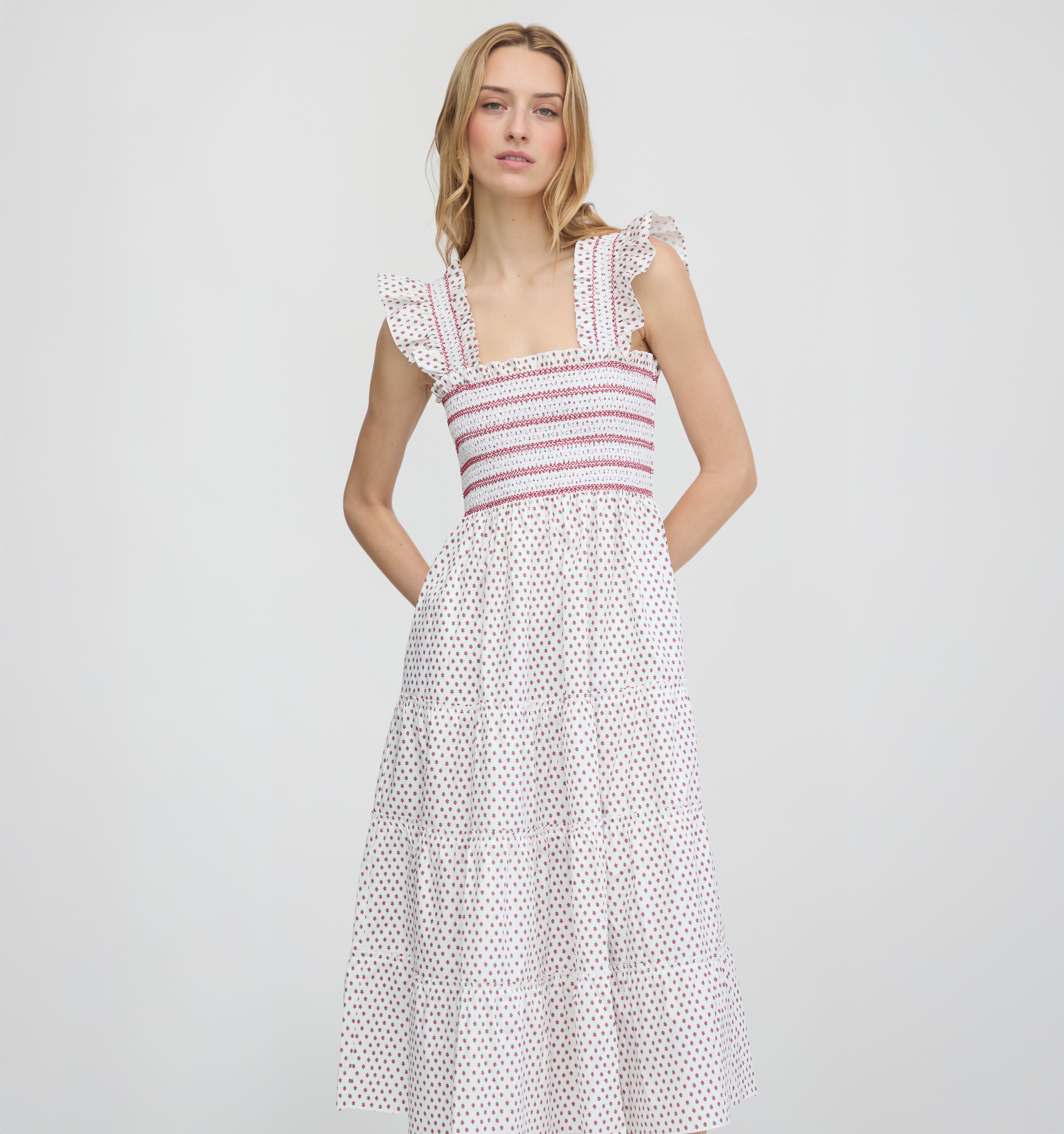 The Ellie Nap Dress - White Poppy Half Drop