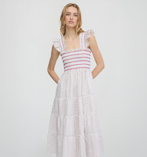 The Ellie Nap Dress - White Poppy Half Drop