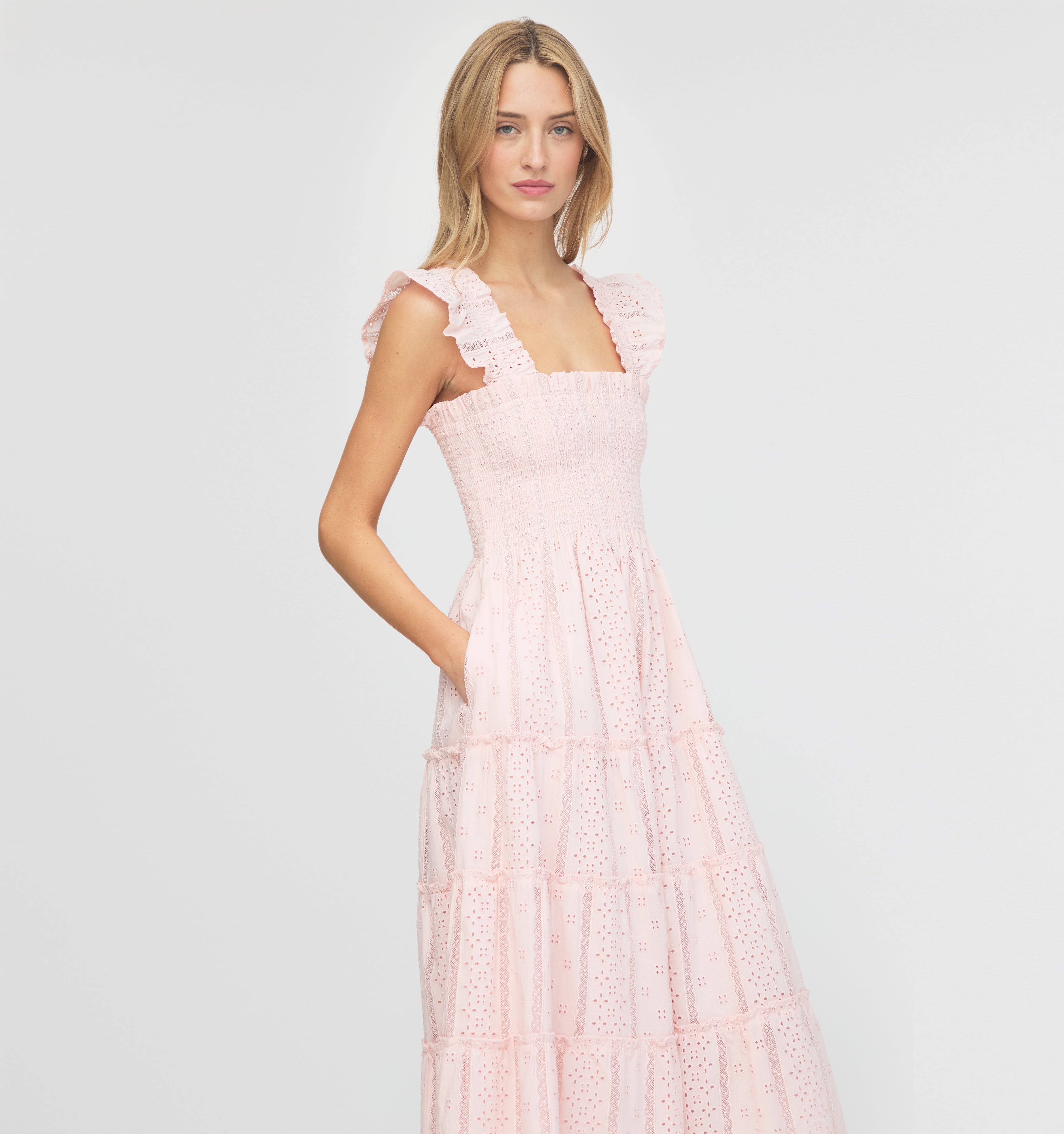 The Ellie Nap Dress - Pink Broderie Voile