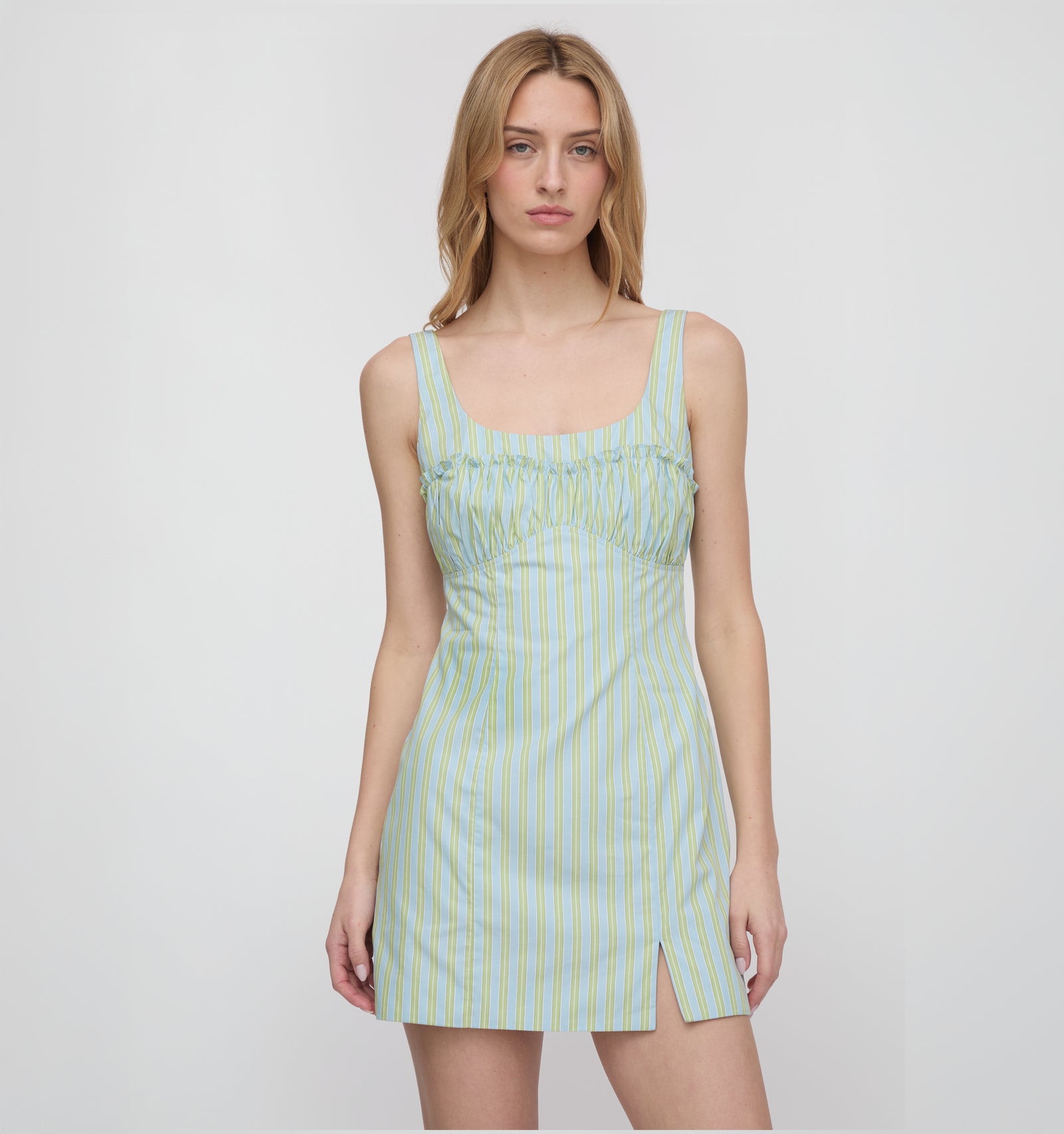 The Eviana Dress - Blue/Green Stripe