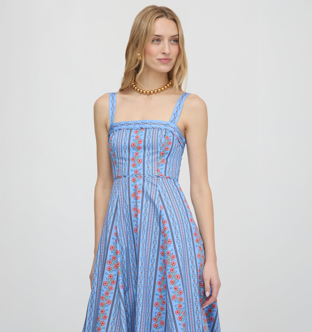 The Ezra Dress | Blue Floral Batik Stripe / XXXS