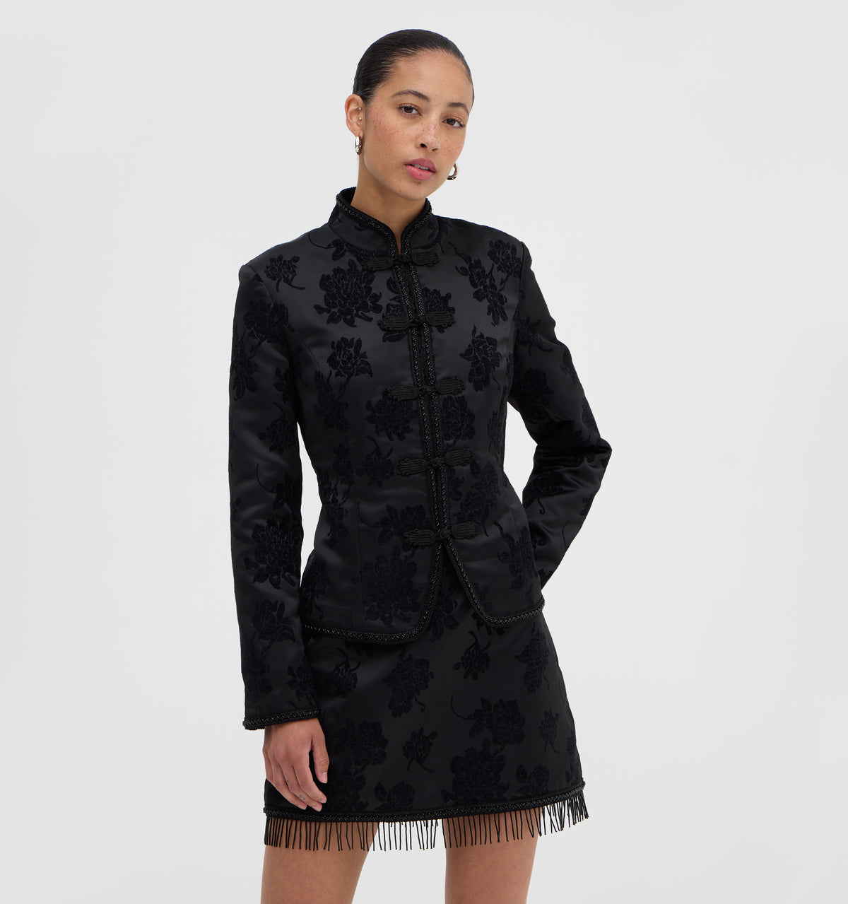 The Felicity Skirt - Midnight Flocked Brocade