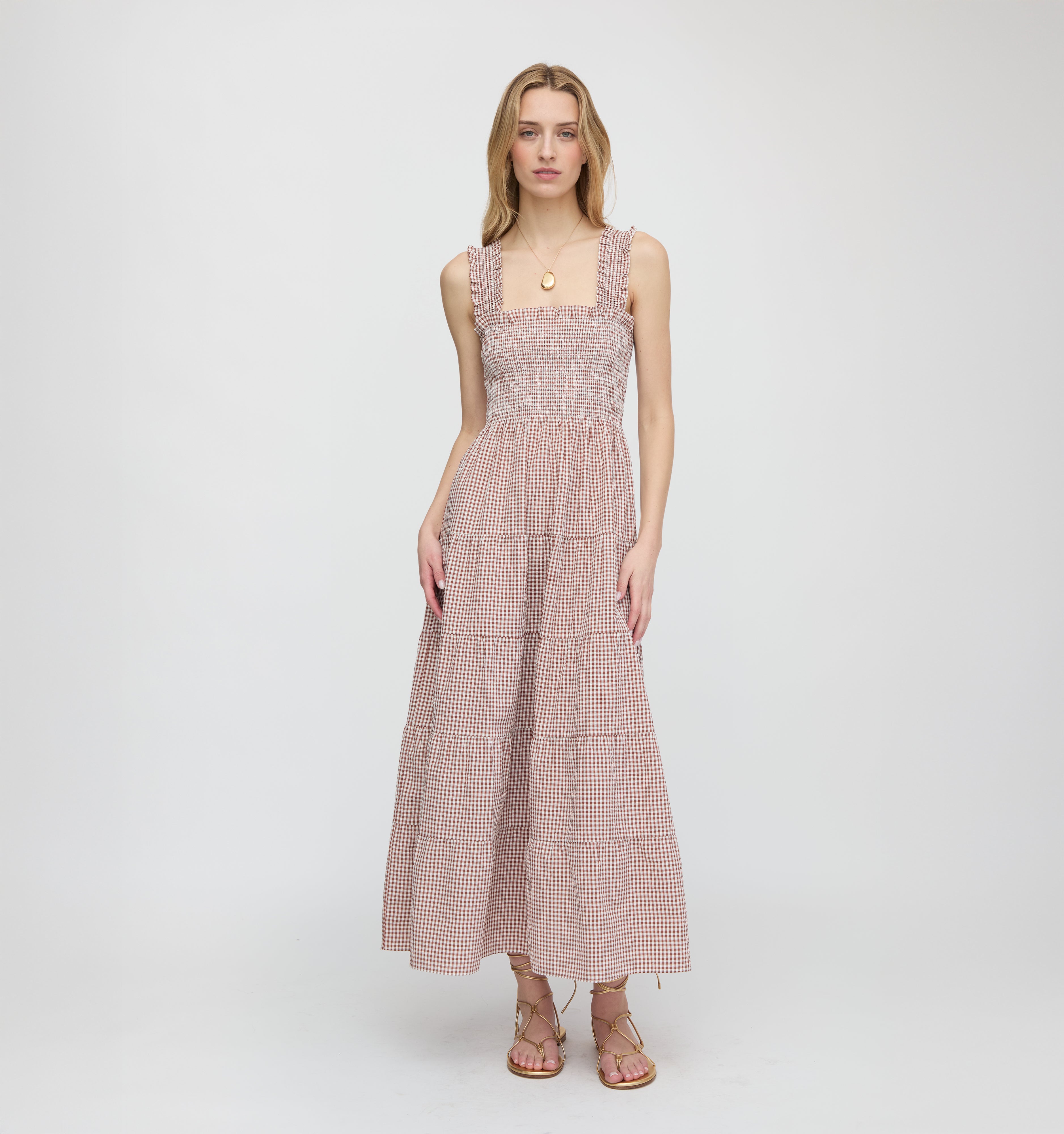 The Goldie Nap Dress - Cognac Gingham – Hill House Home