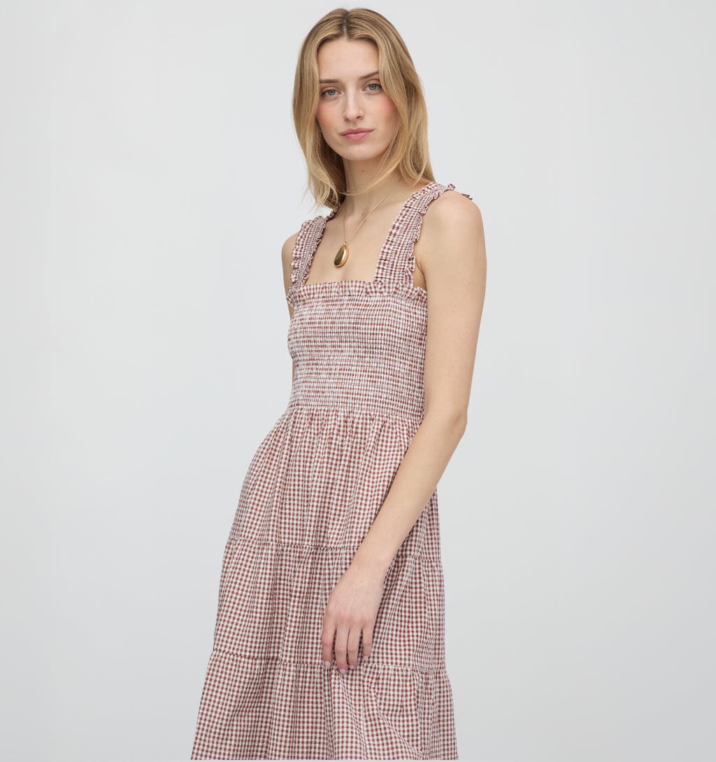 hill house brown gingham dress Rihoas Brown Plaid Sheath Dress