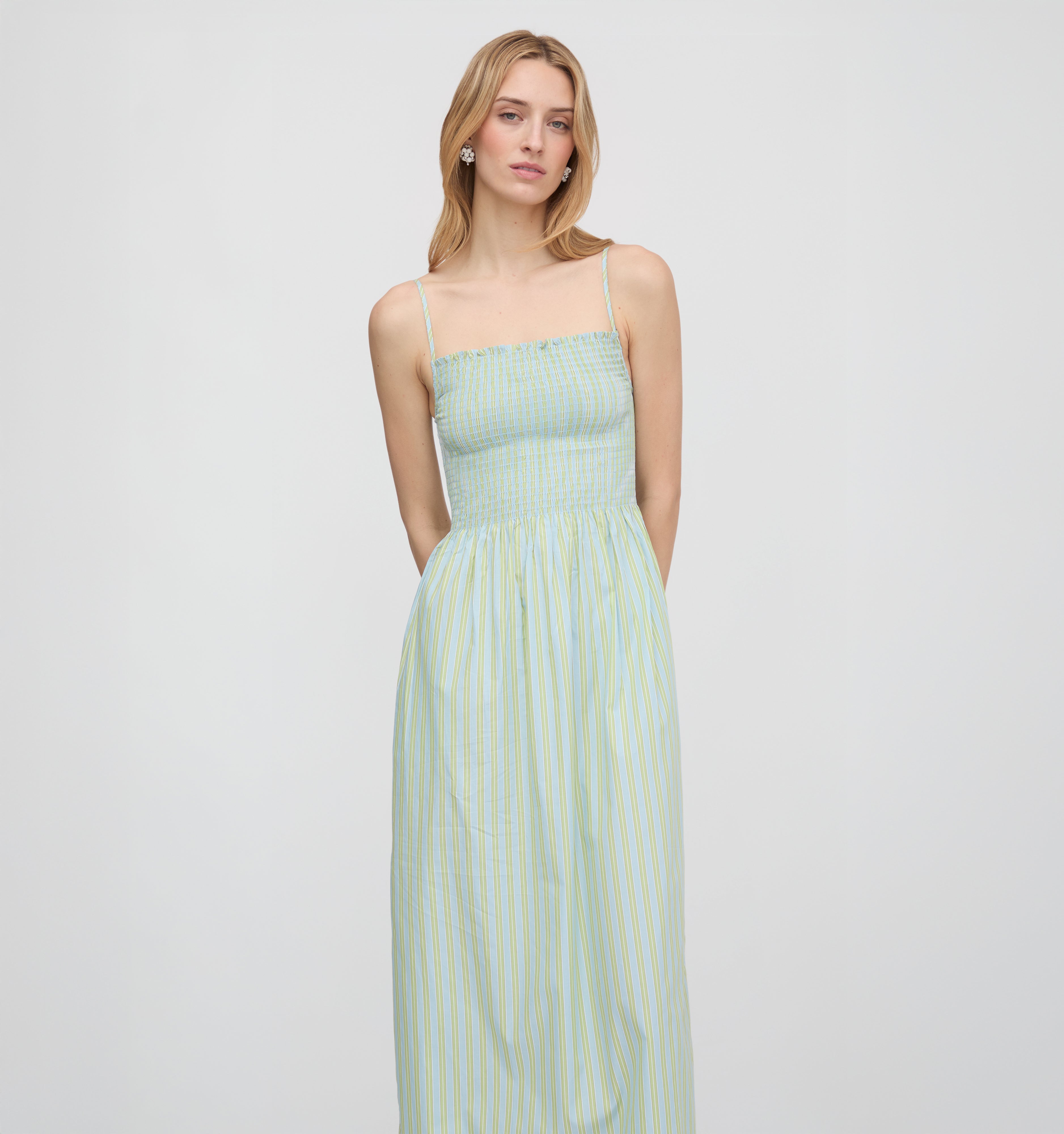The Isabel Nap Dress - Blue/Green Stripe – Hill House Home