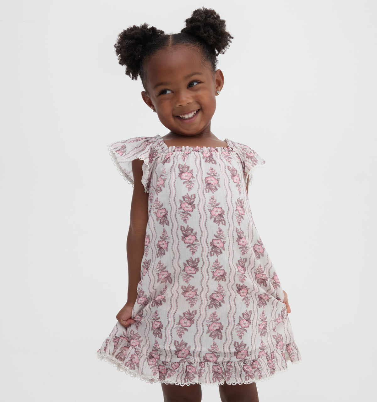 The Tiny Lucinda Dress - Peony Scallop Stripe Pink
