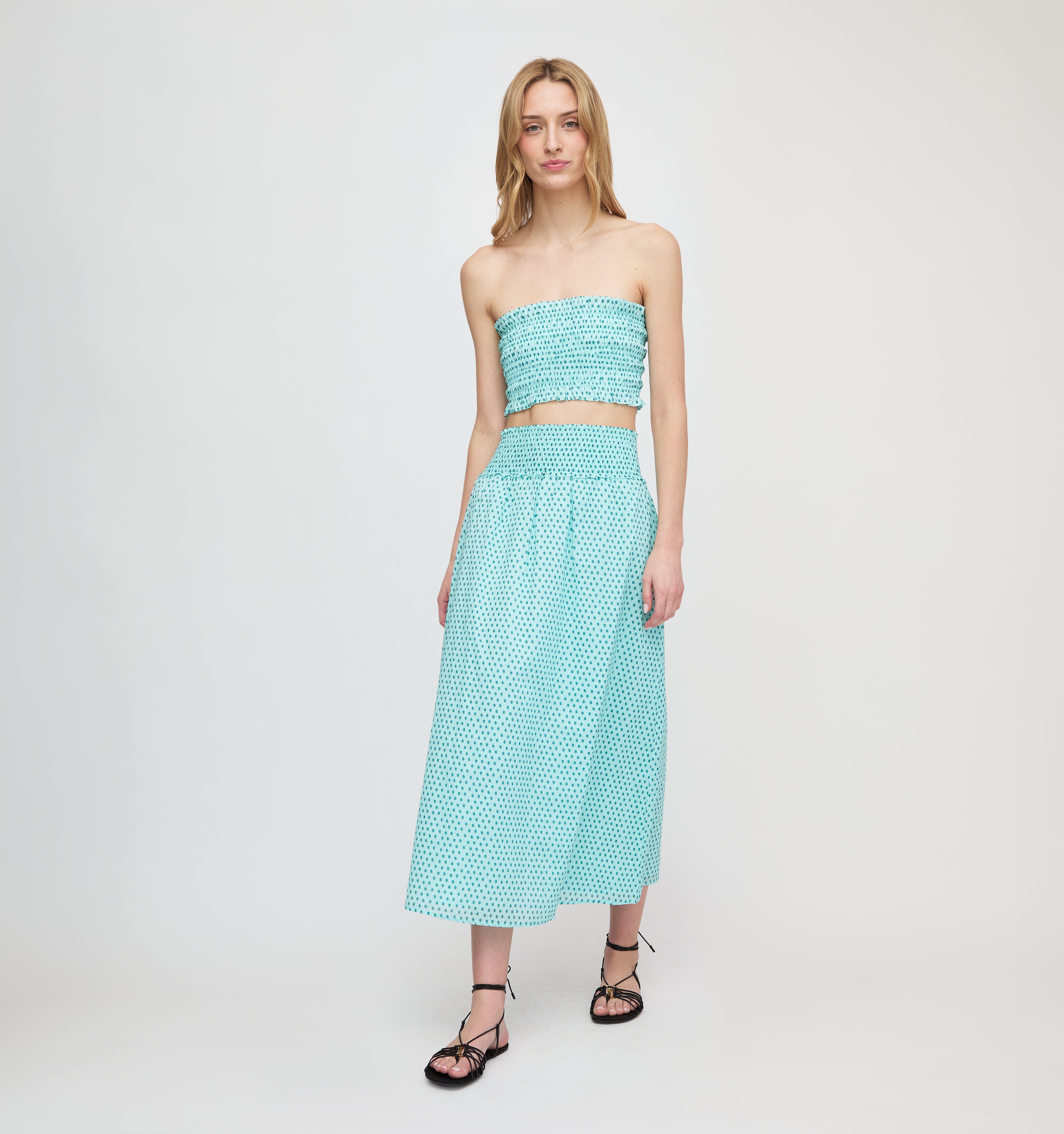 The Delphine Nap Skirt - Teal Poppy Half Drop – Hill House Home