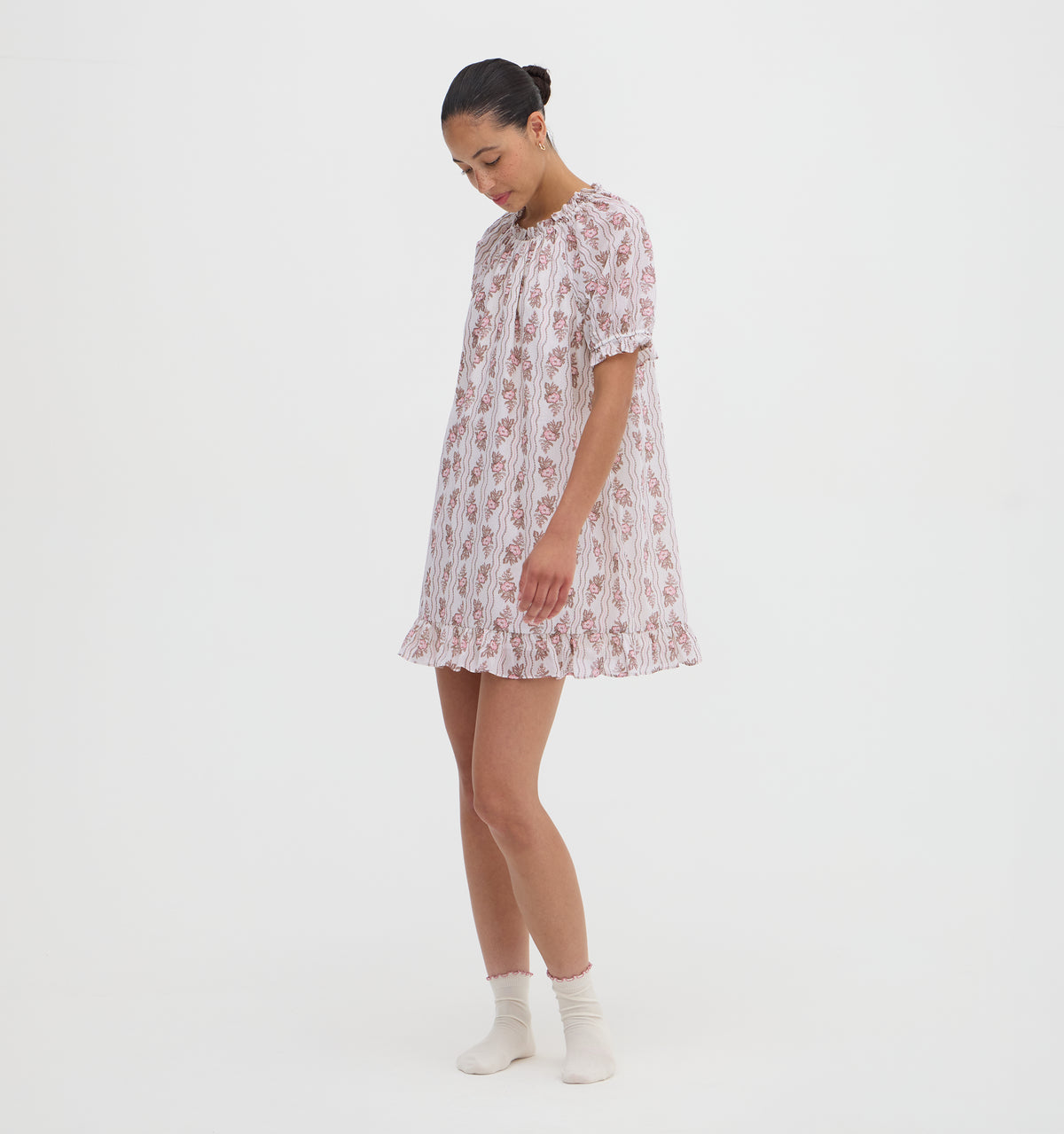 The Katherine Nap Dress - Peony Scallop Stripe Pink