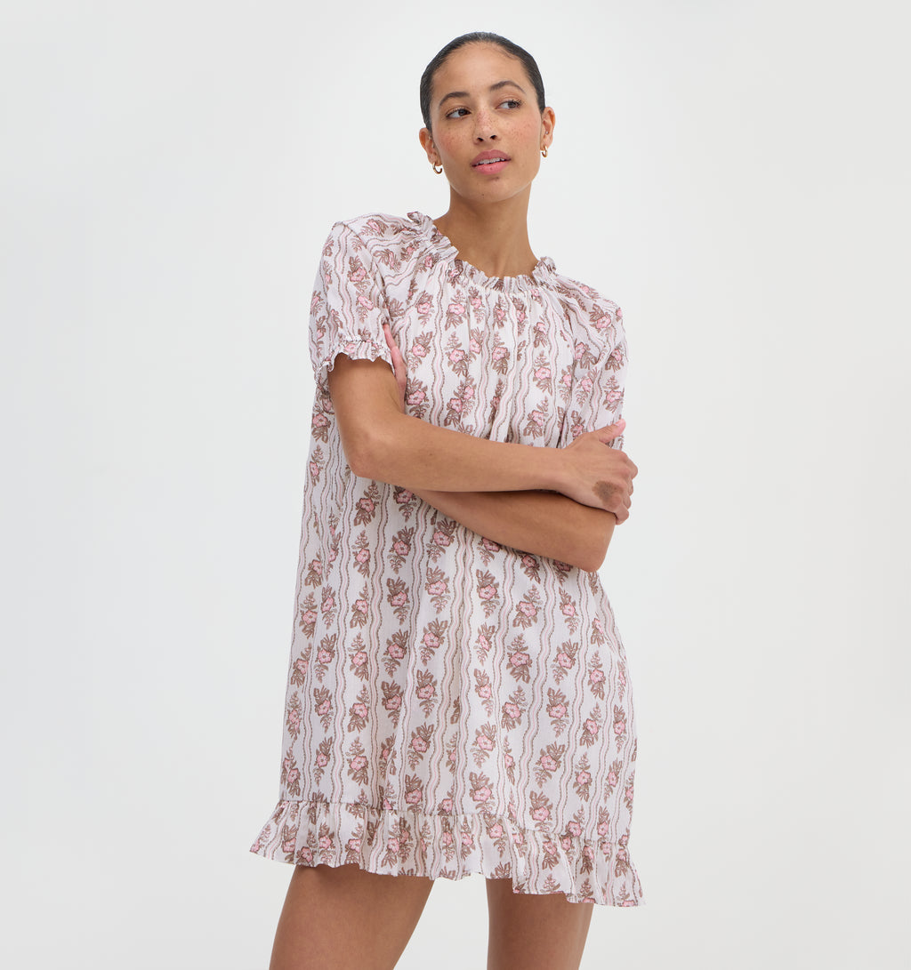 Hill House Home The Katherine Nap Dress - Peony Scallop Stripe Pink