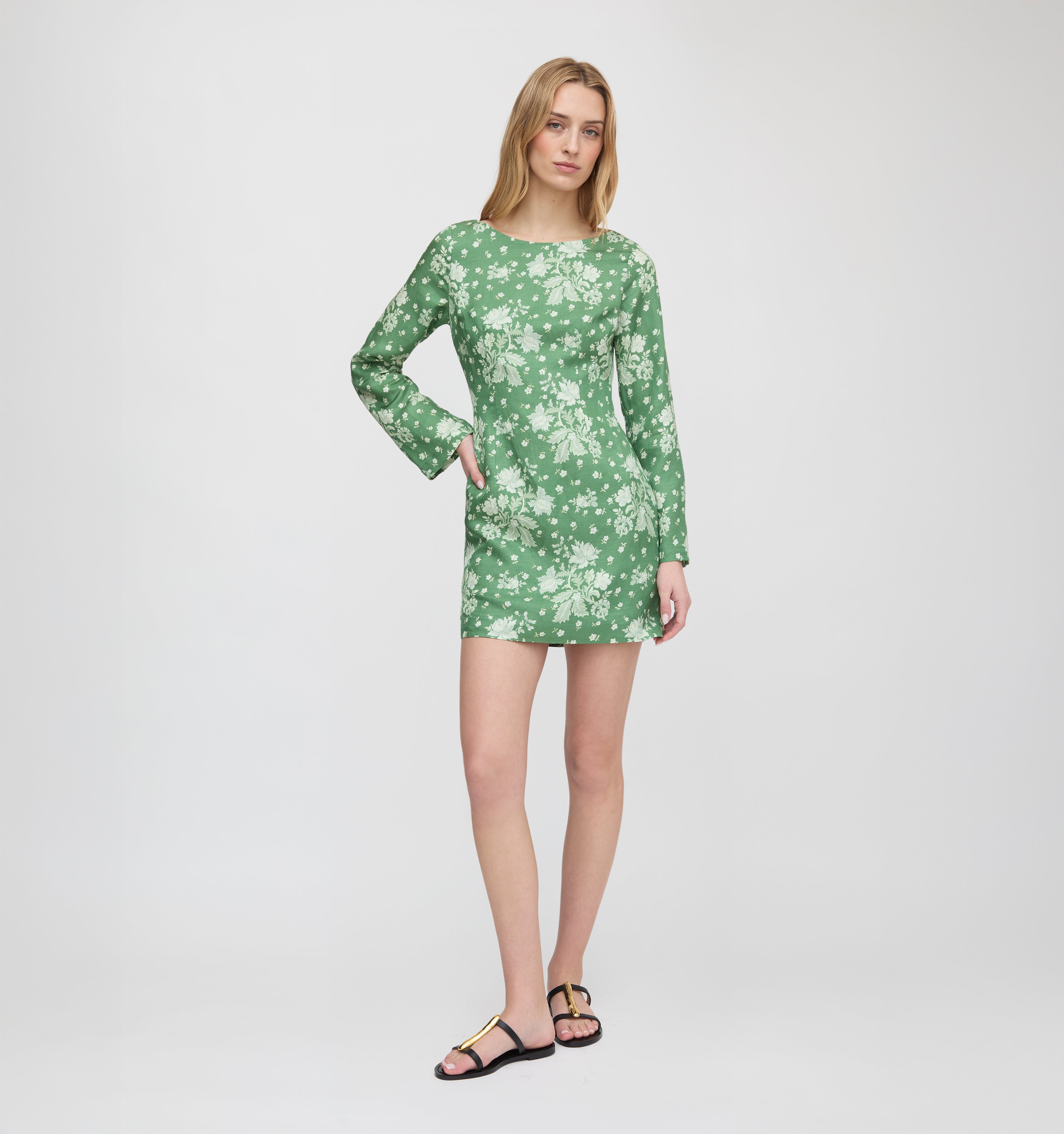 The Longsleeve Viola Dress - Green Delft Bouquet – Hill House Home