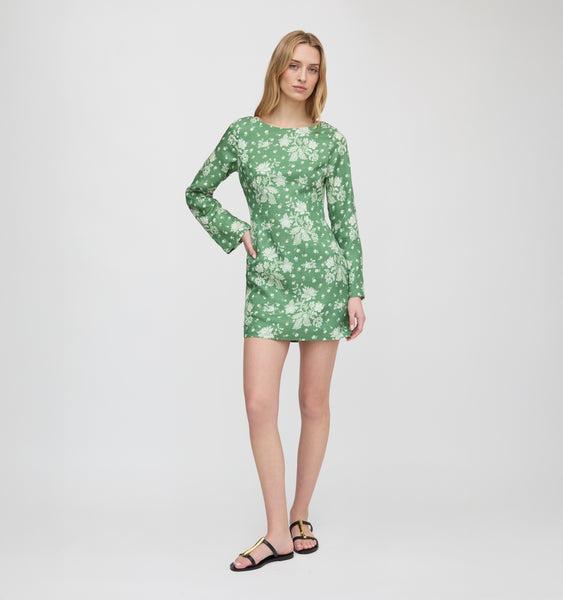 The Longsleeve Viola Dress | Green Delft Bouquet / XS | Hill House Home The Longsleeve Viola Dress | Green Delft Bouquet / XS | Hill House Home