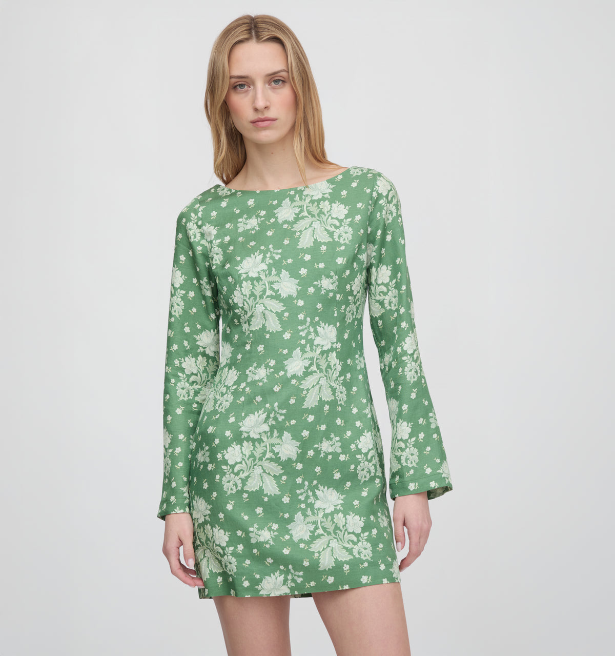The Longsleeve Viola Dress - Green Delft Bouquet