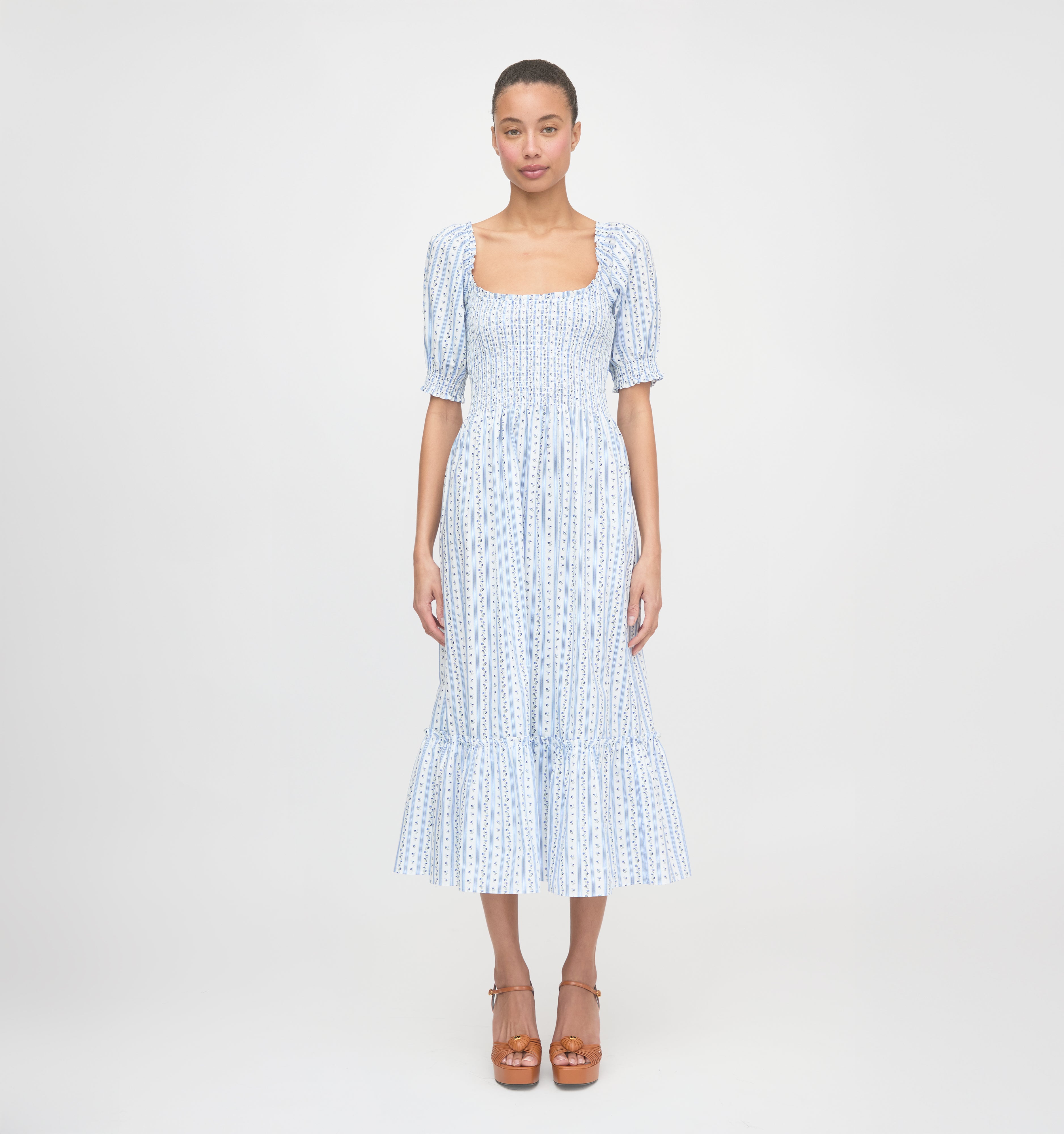 The Louisa Nap Dress - Blue Petal Stripe