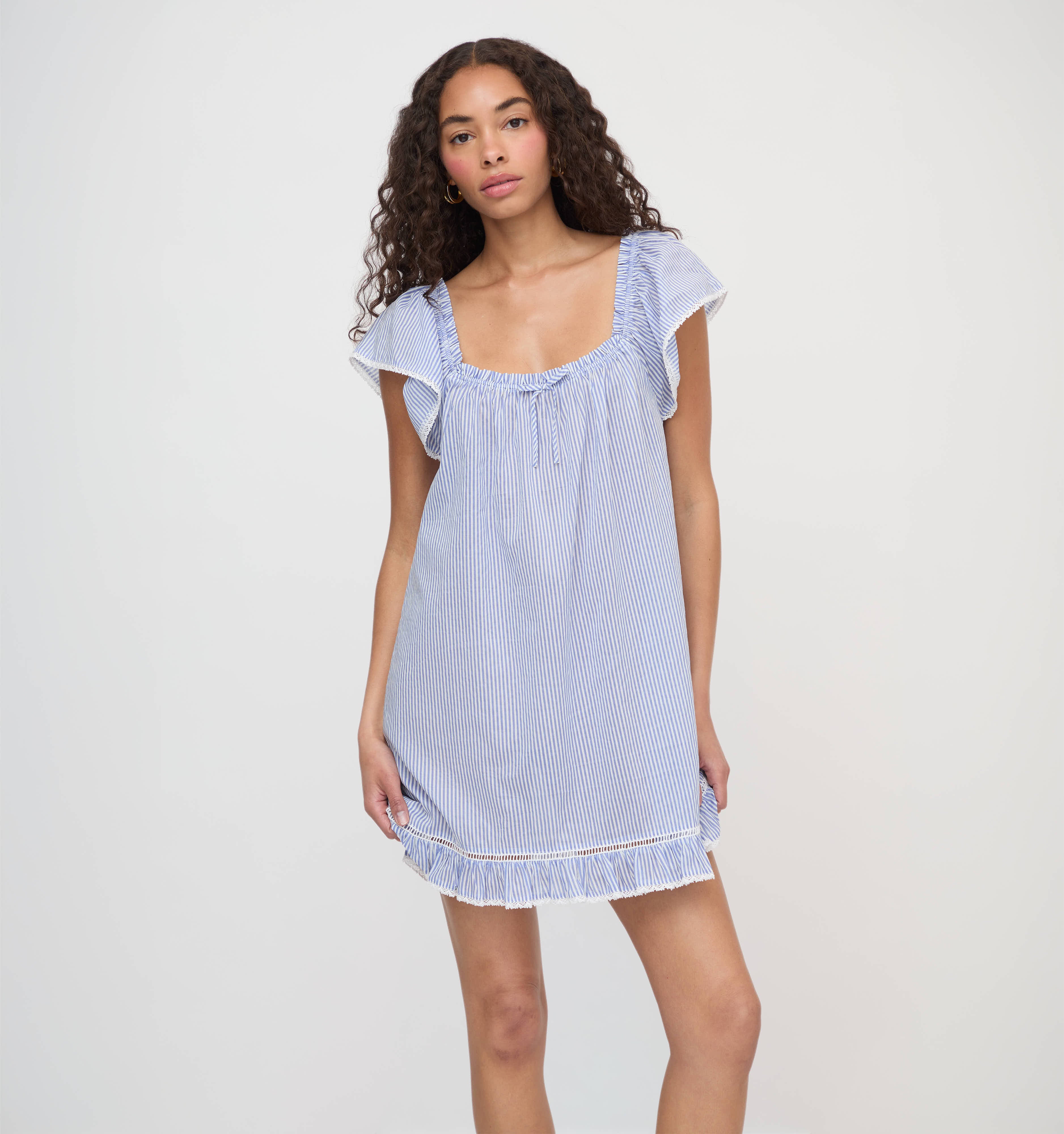The Lucinda Nightgown - Blue/White Stripe – Hill House Home