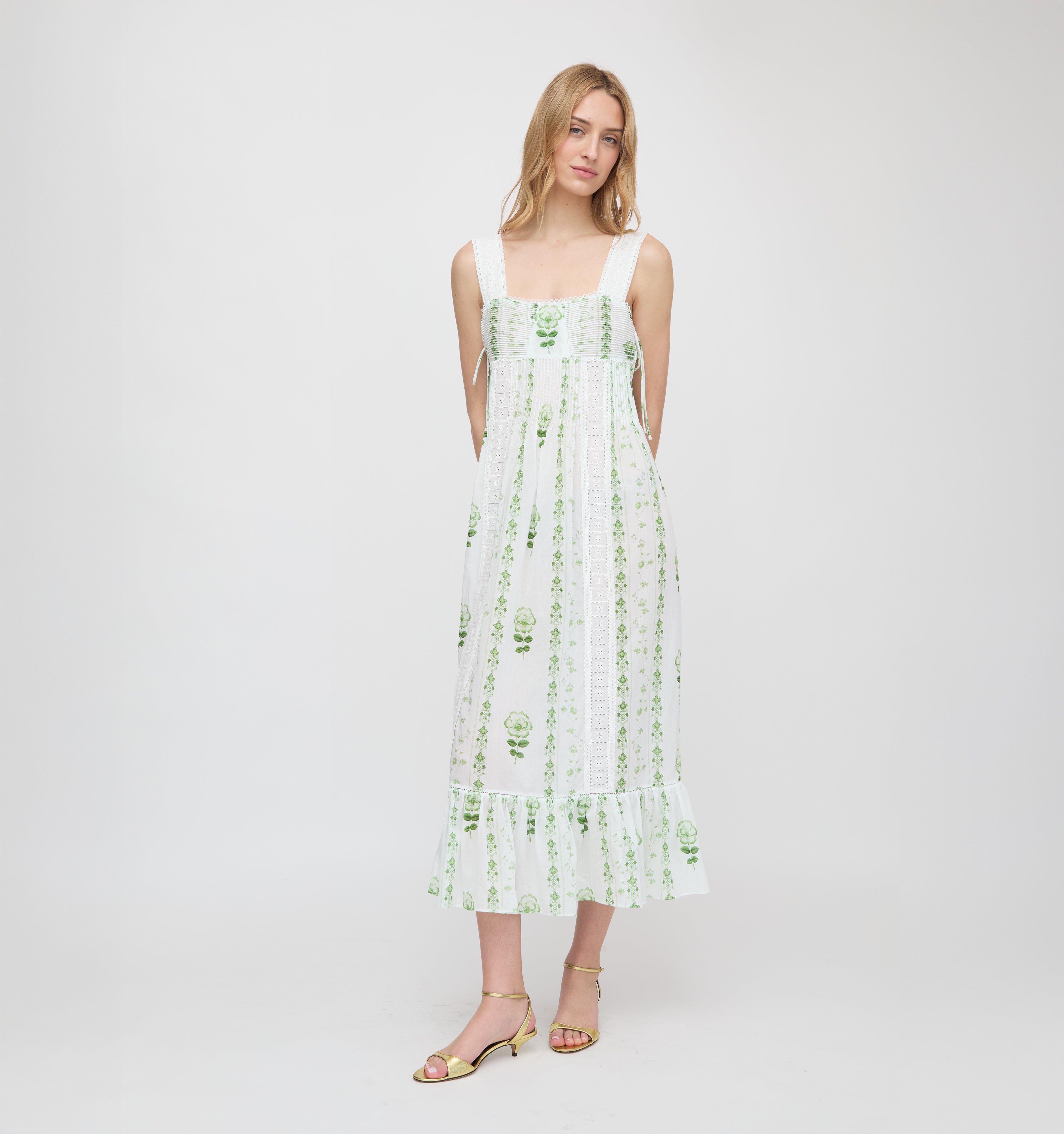The Lux Nightgown - White/Green Arcadia Border – Hill House Home