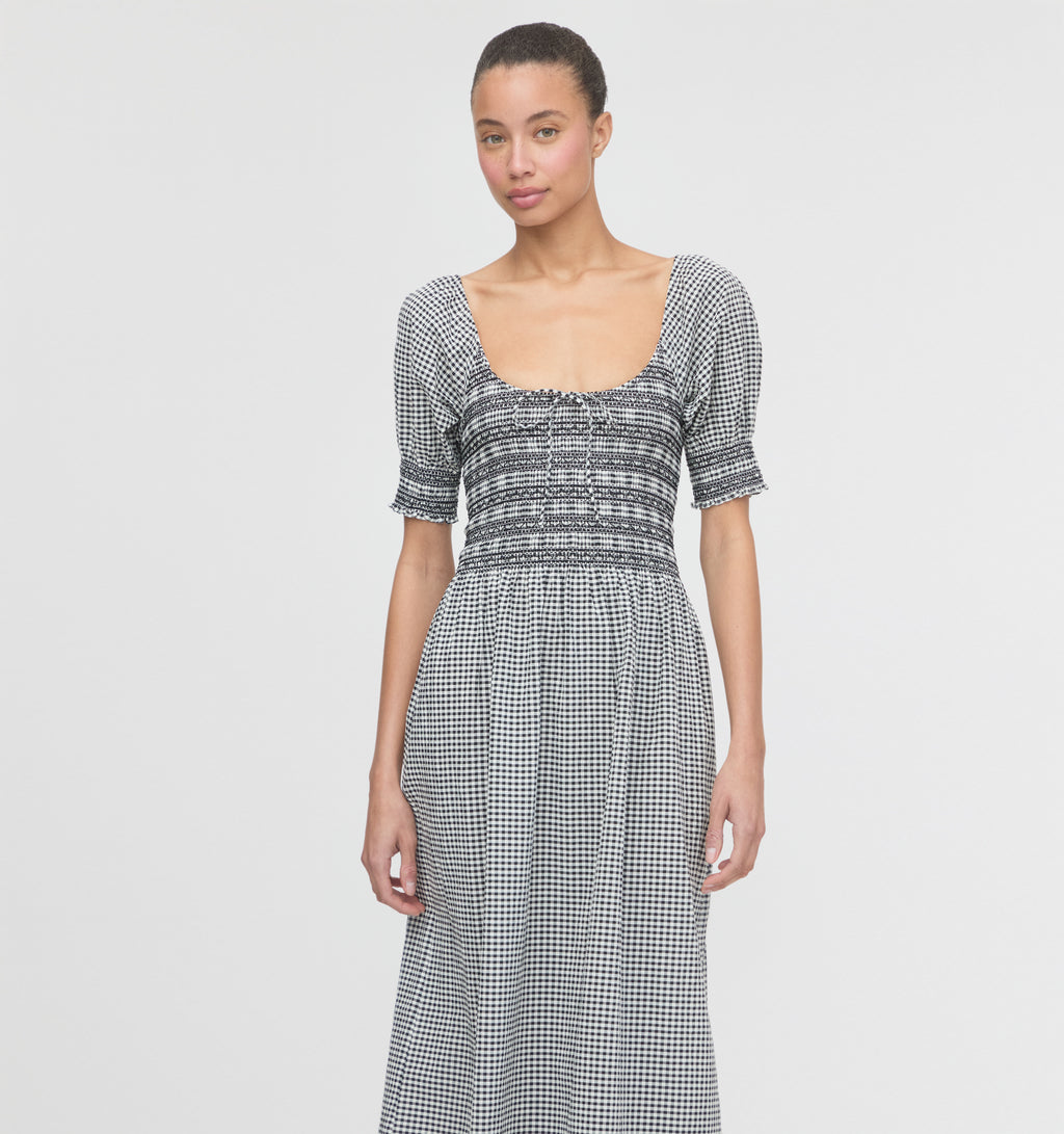 house of holland gingham off the shoulder dress Gingham Off The Shoulder Maxi Dress