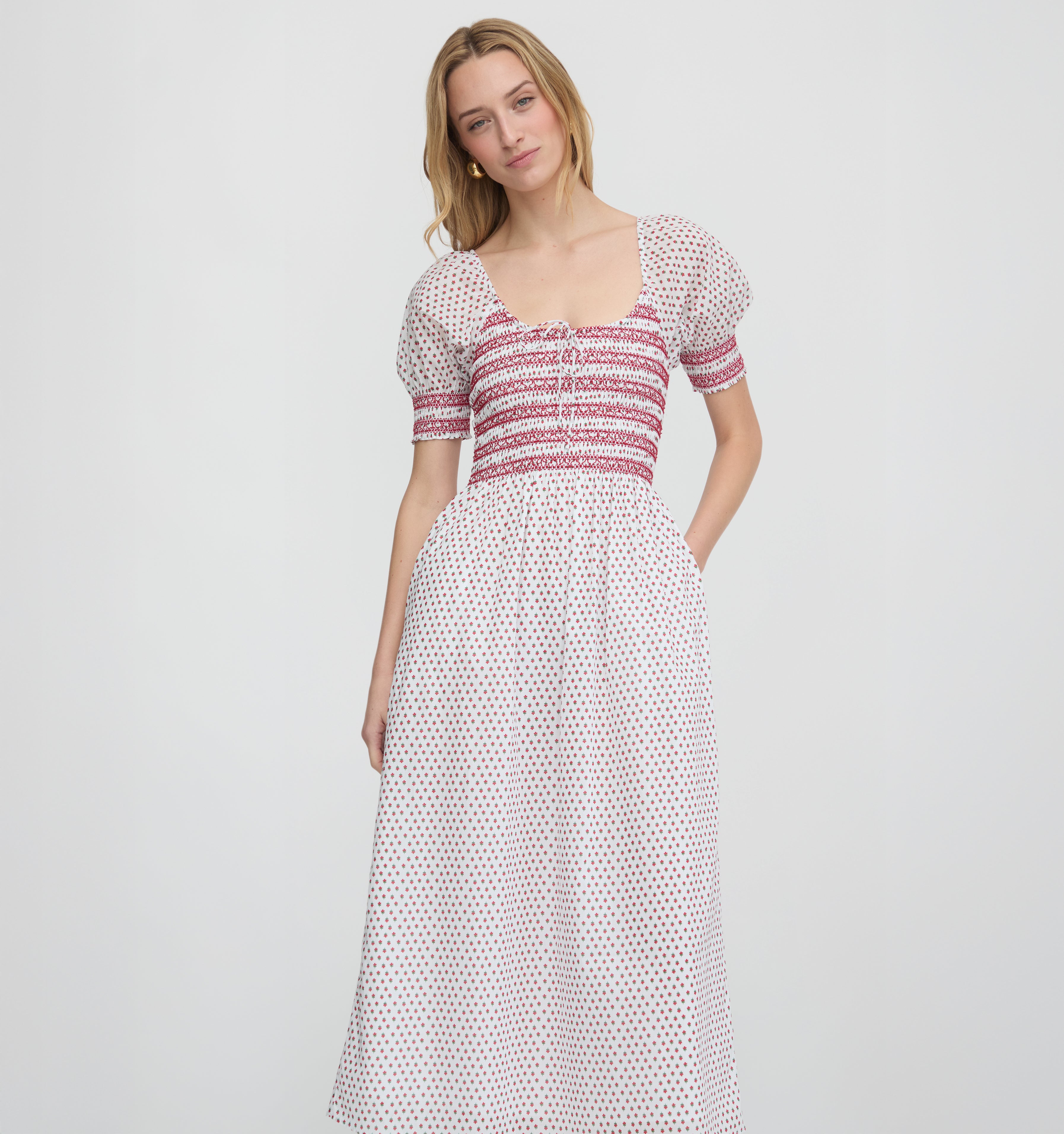 The Madeline Nap Dress - White Poppy Half Drop