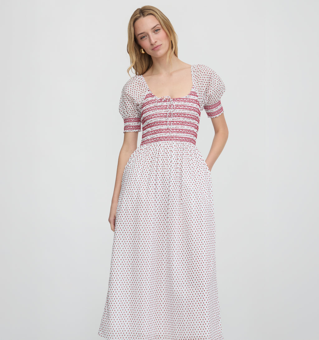 half red half white dress Hill House Home Women's The Madeline Nap Dress - White Poppy Half Drop