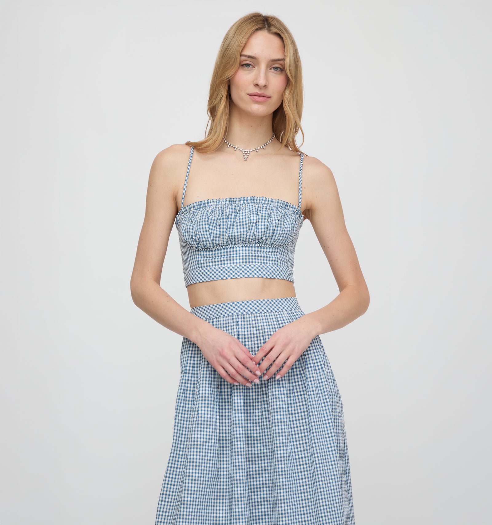 The Maisie Crop Top - Lagoon Gingham