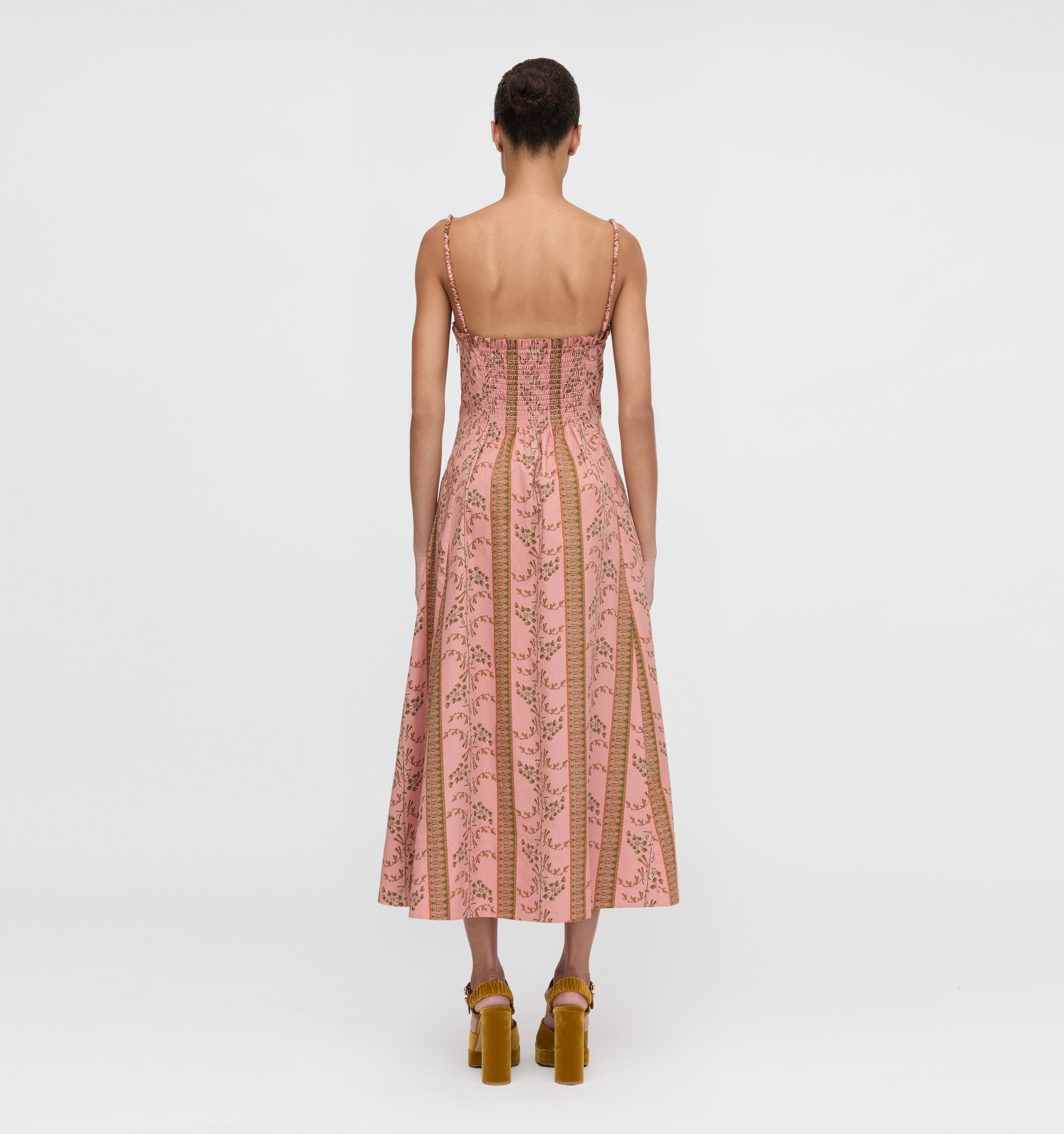 The Maisie Dress in Rust Dandelion Floral Stripe color: Rust Dandelion Floral Stripe