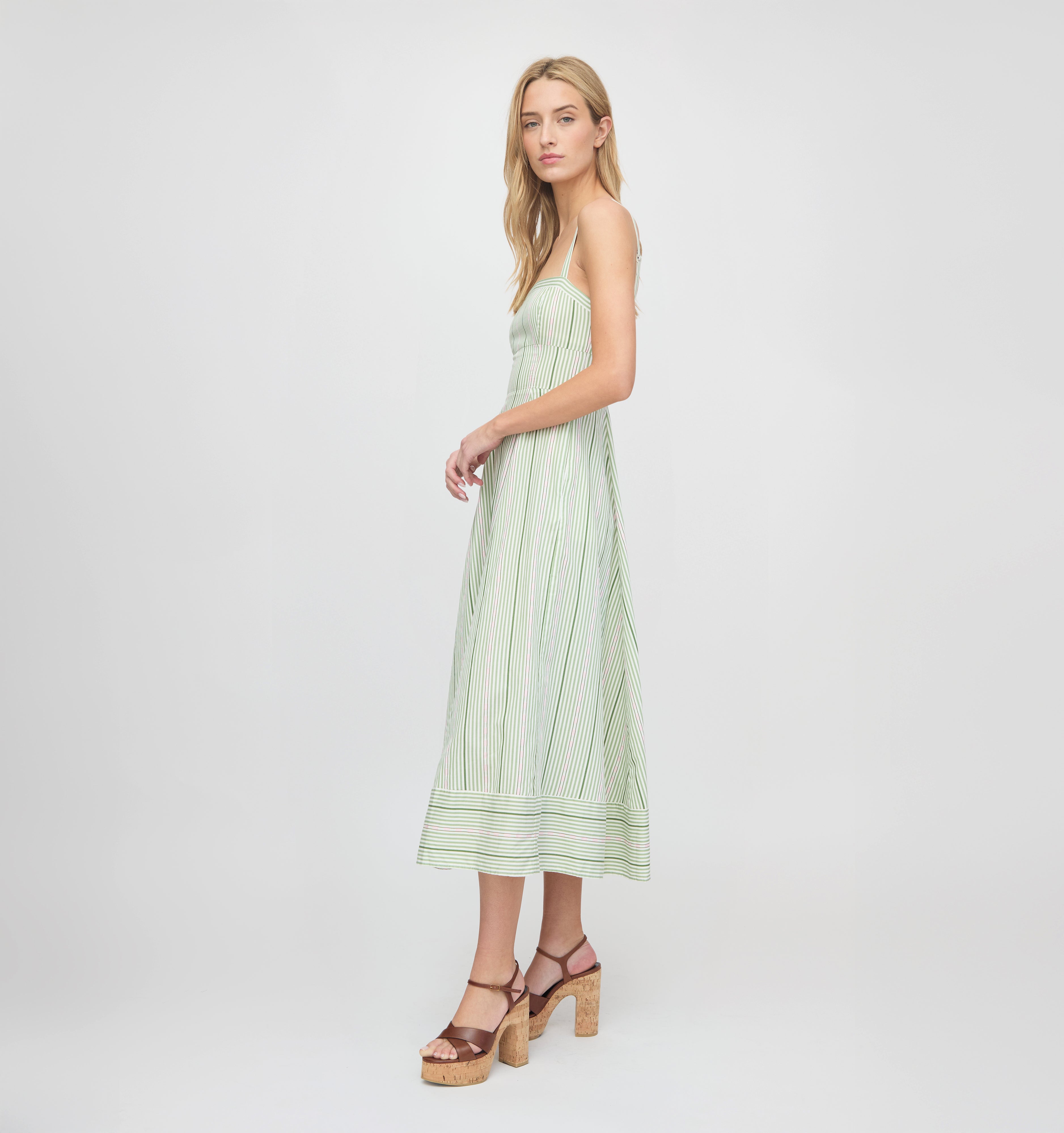 The Margot Dress - Green Jacquard Stripe