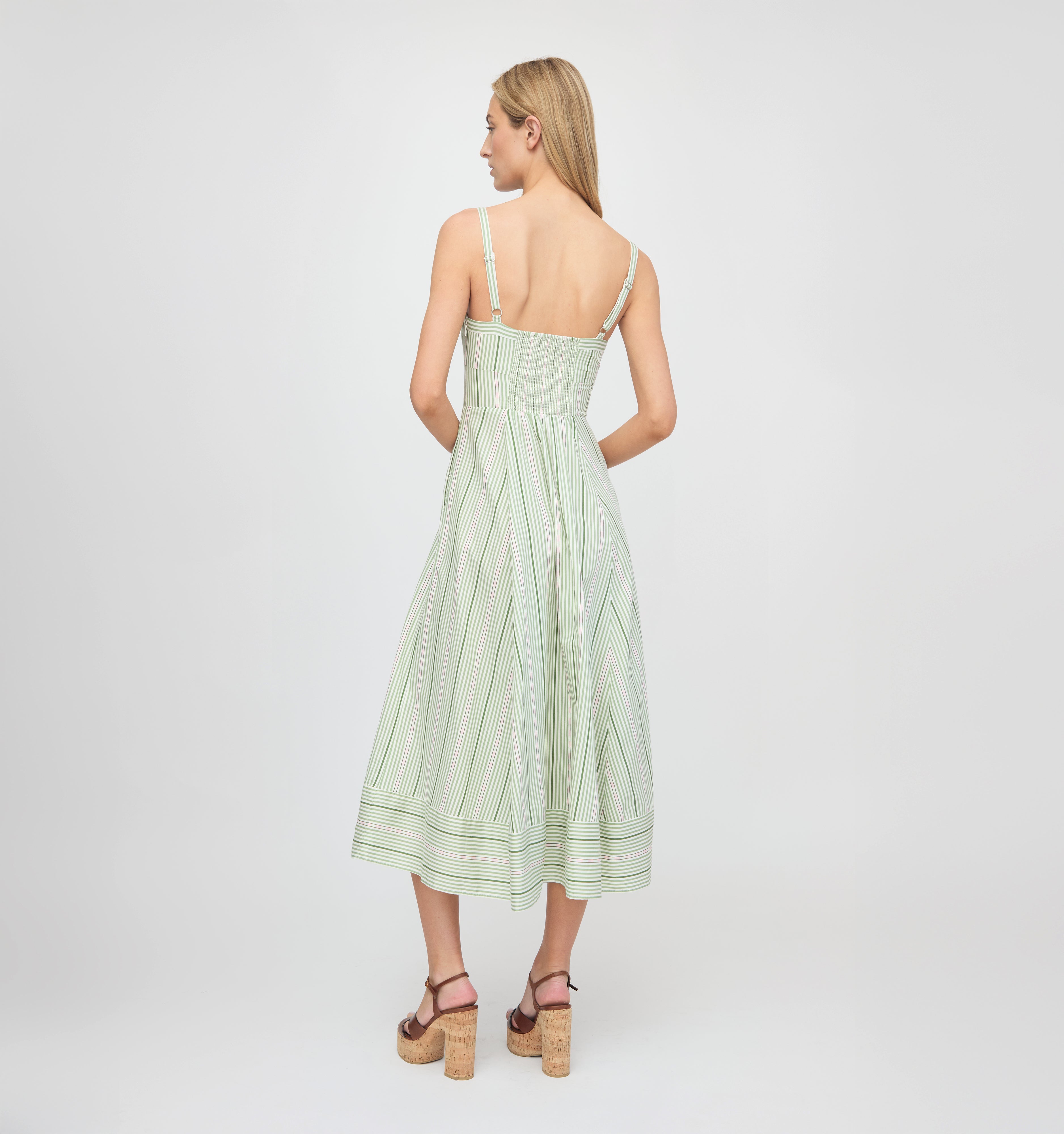 The Margot Dress - Green Jacquard Stripe