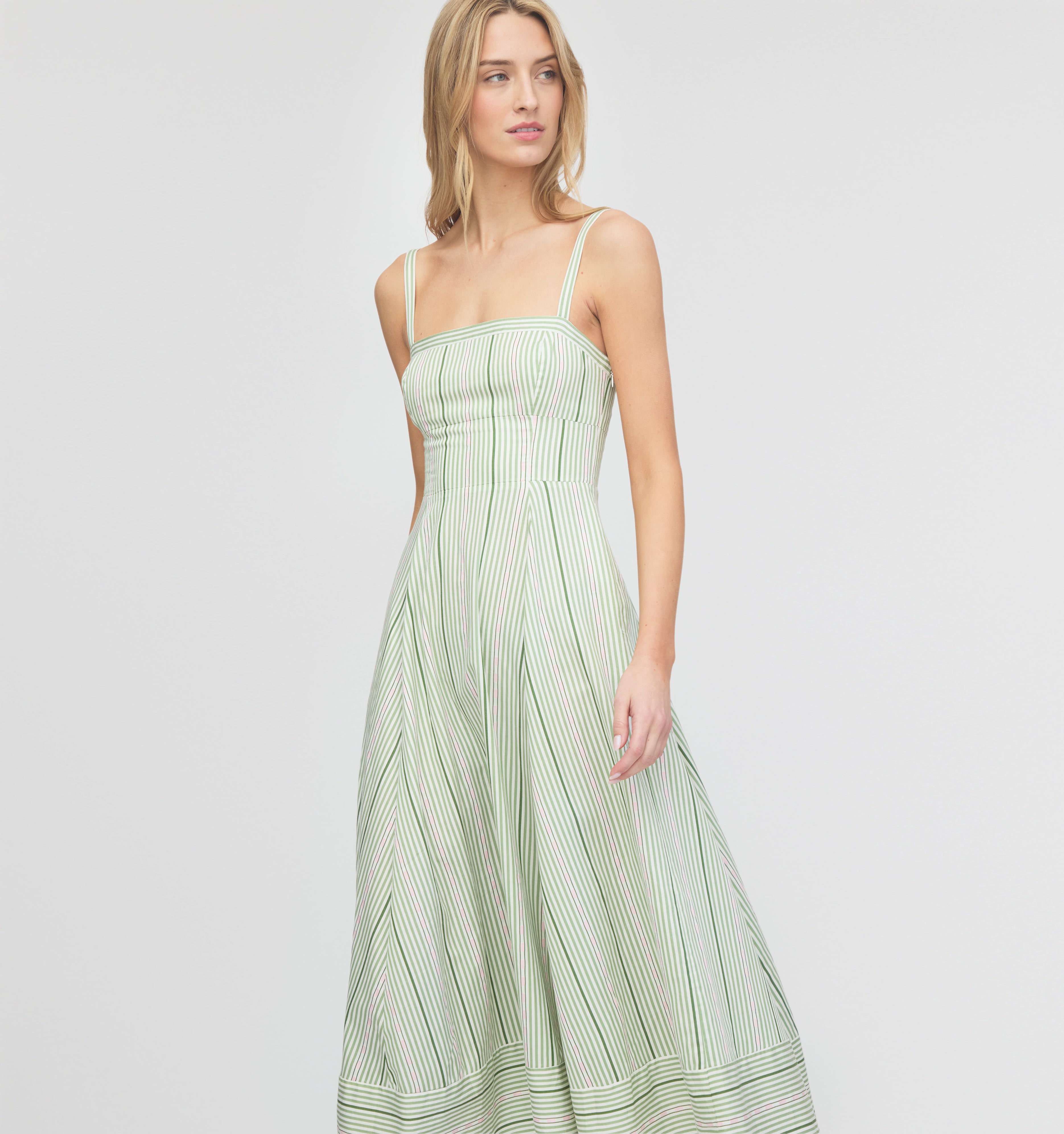 The Margot Dress - Green Jacquard Stripe
