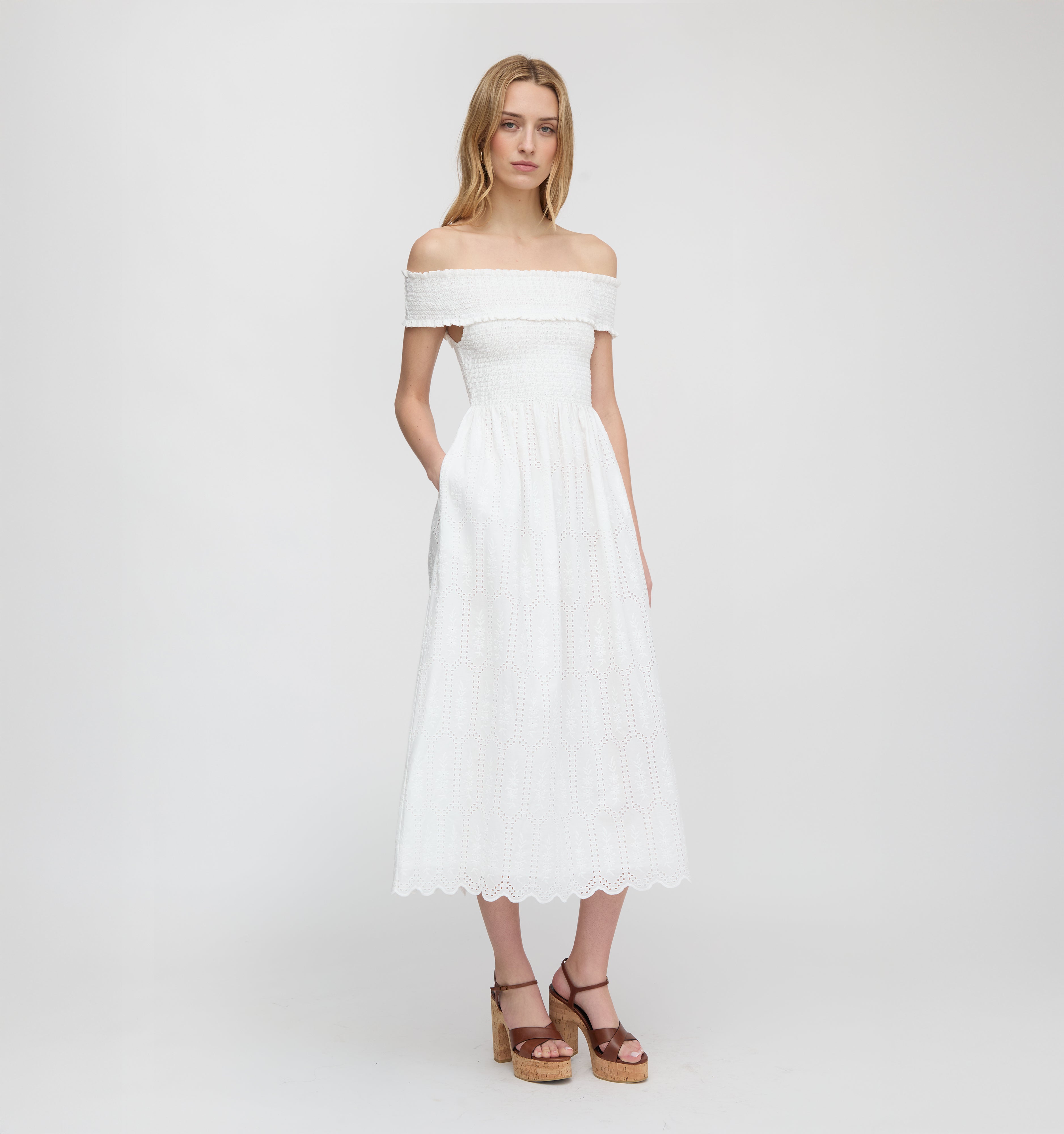 The Marguerite Nap Dress - White Trellis Broderie – Hill House Home