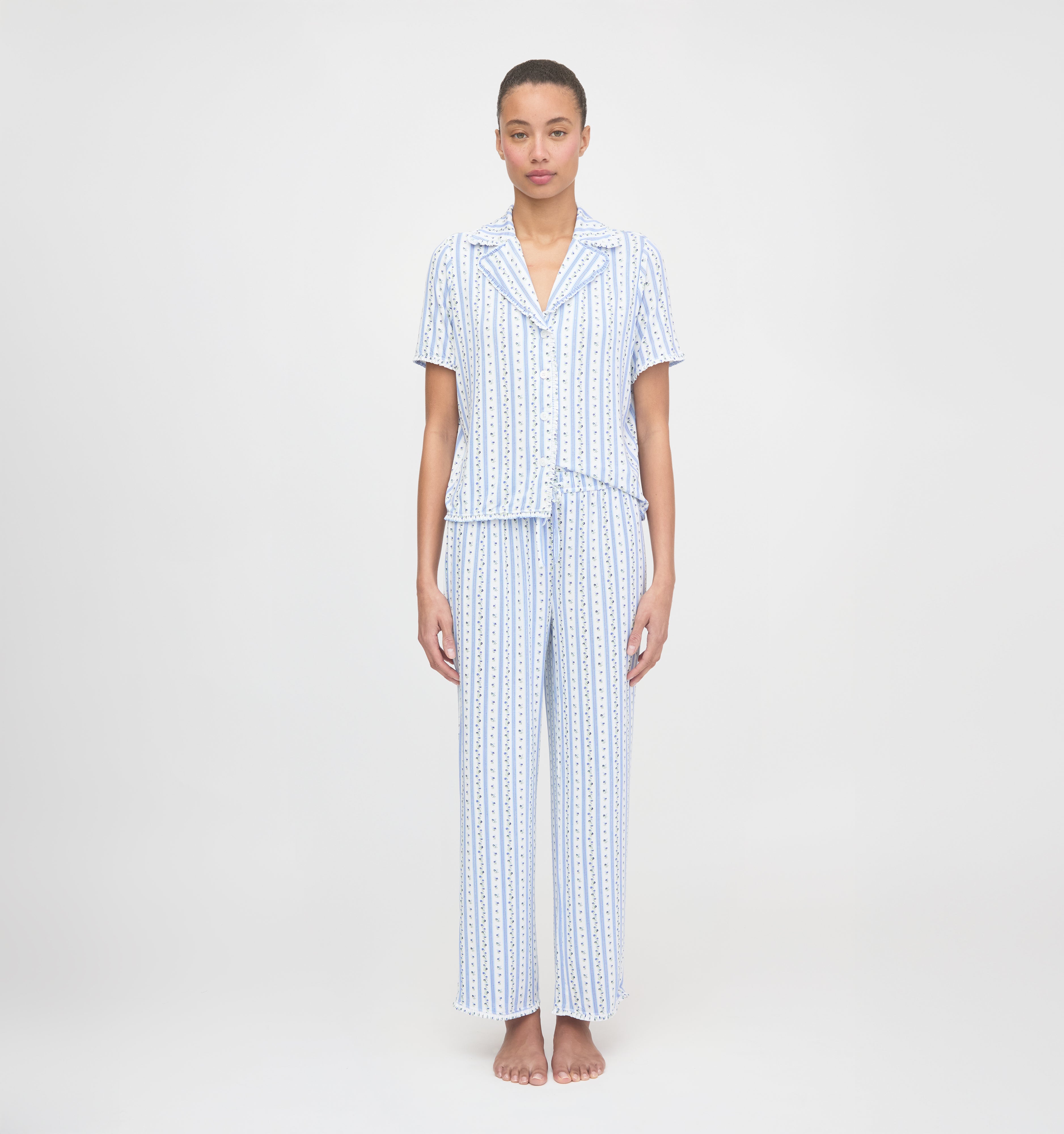The Marina Pajama Set - Blue Petal Stripe