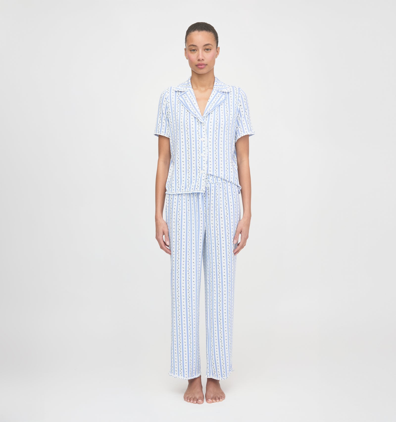 The Marina Pajama Set - Blue Petal Stripe
