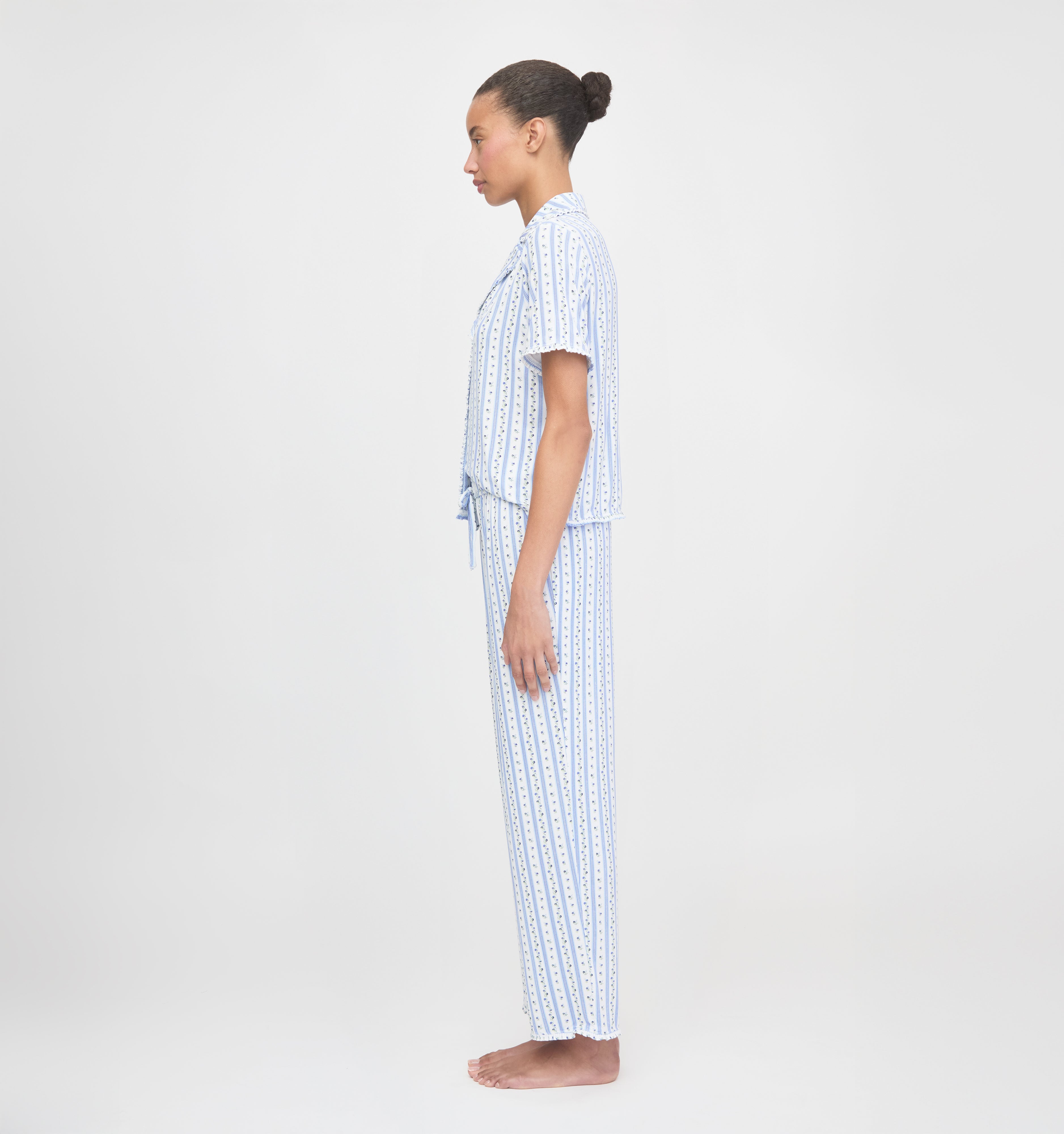 The Marina Pajama Set - Blue Petal Stripe