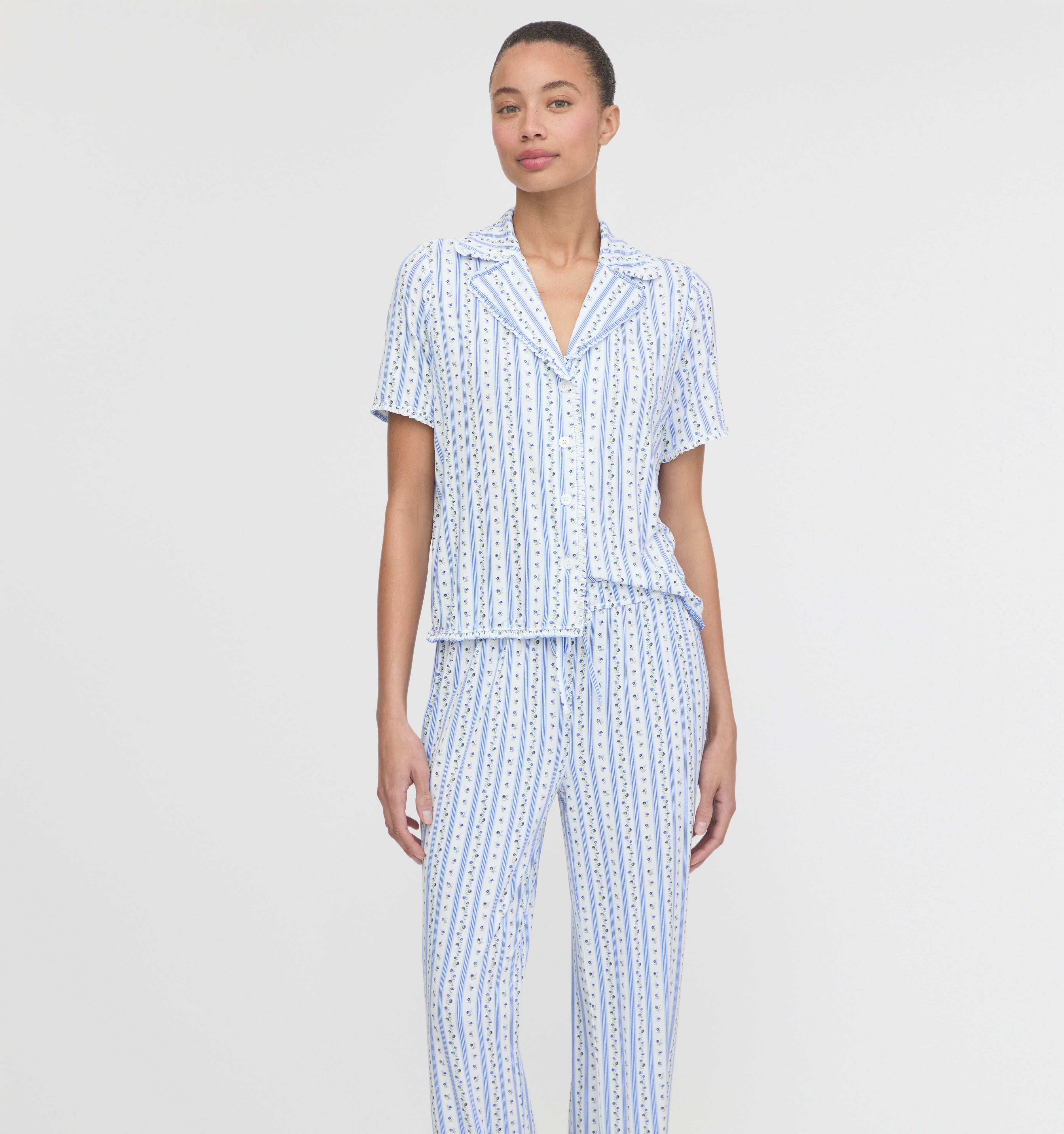 The Marina Pajama Set - Blue Petal Stripe